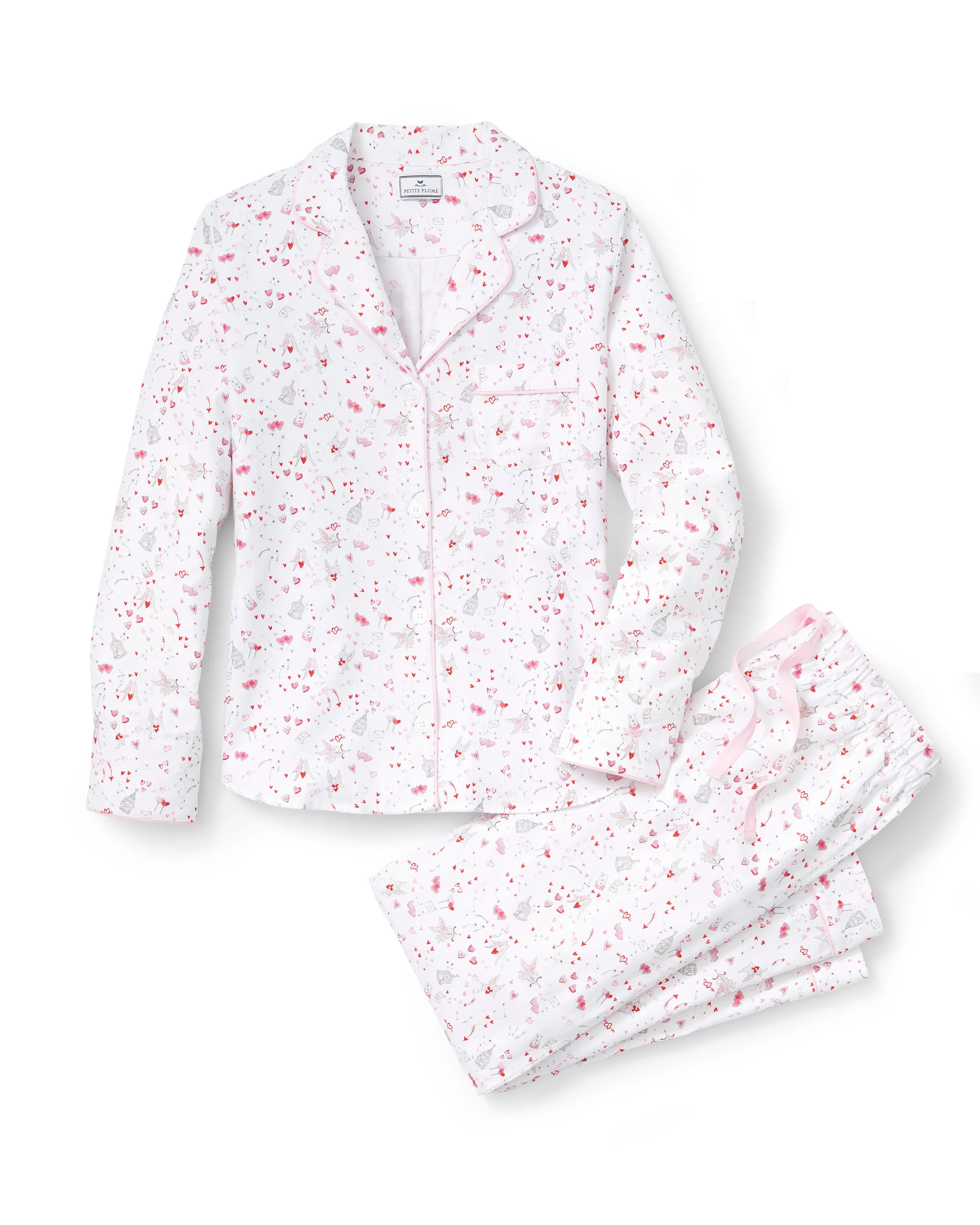 Women's Twill Pajama Set in Love Song sold by Petite Plume