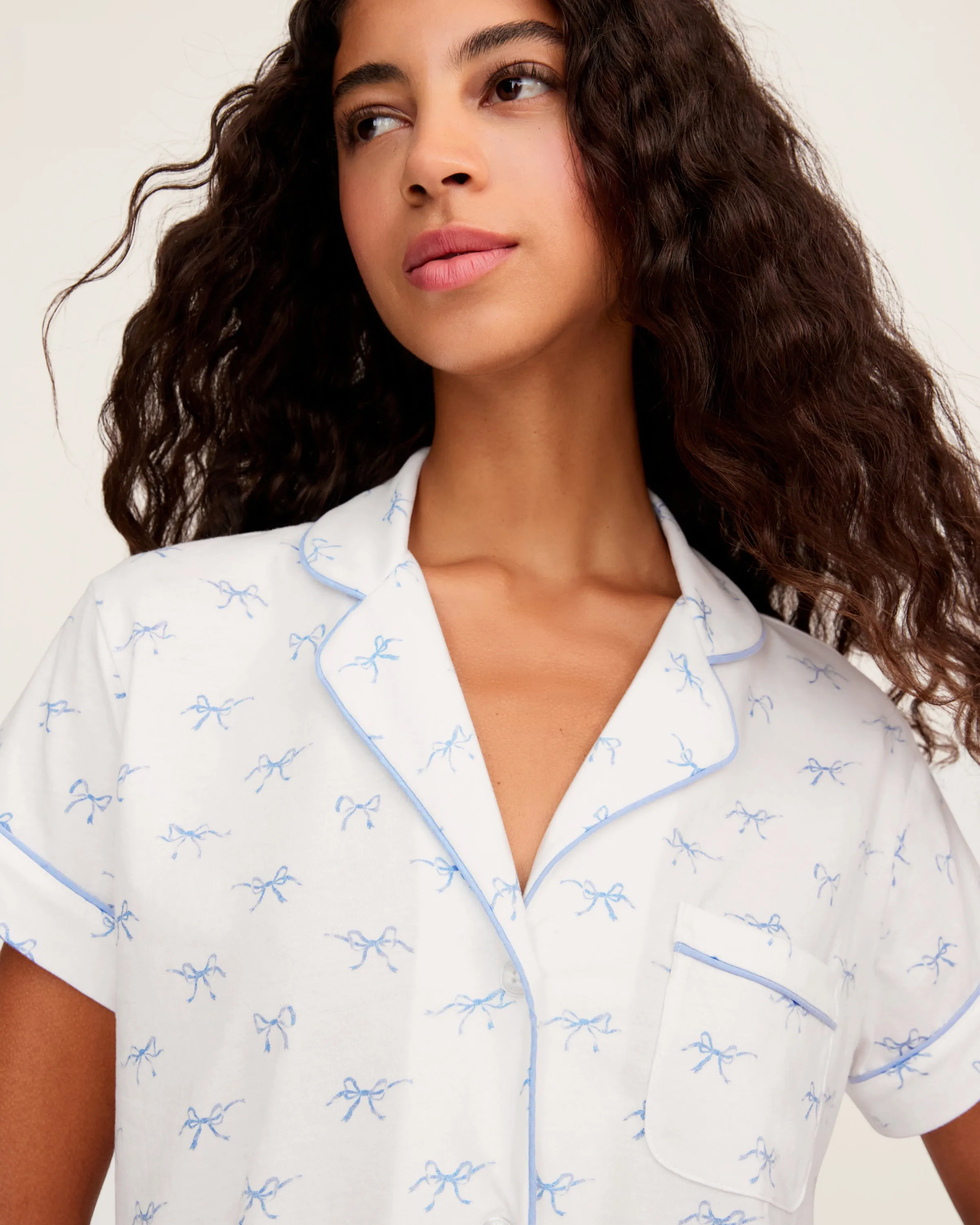 Women's Pima Short Sleeve Short Set in Something Blue Bows sold by Petite Plume product image thumbnail 3