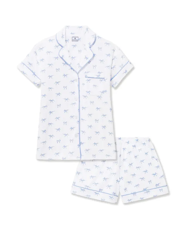 Women's Pima Short Sleeve Short Set in Something Blue Bows made by Petite Plume