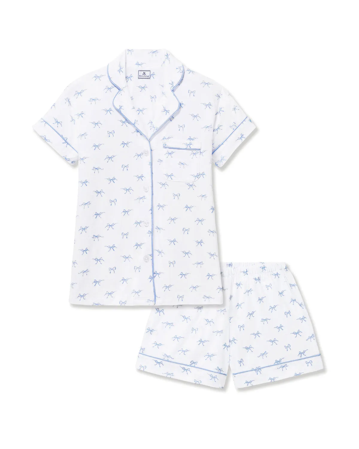Women's Pima Short Sleeve Short Set in Something Blue Bows sold by Petite Plume