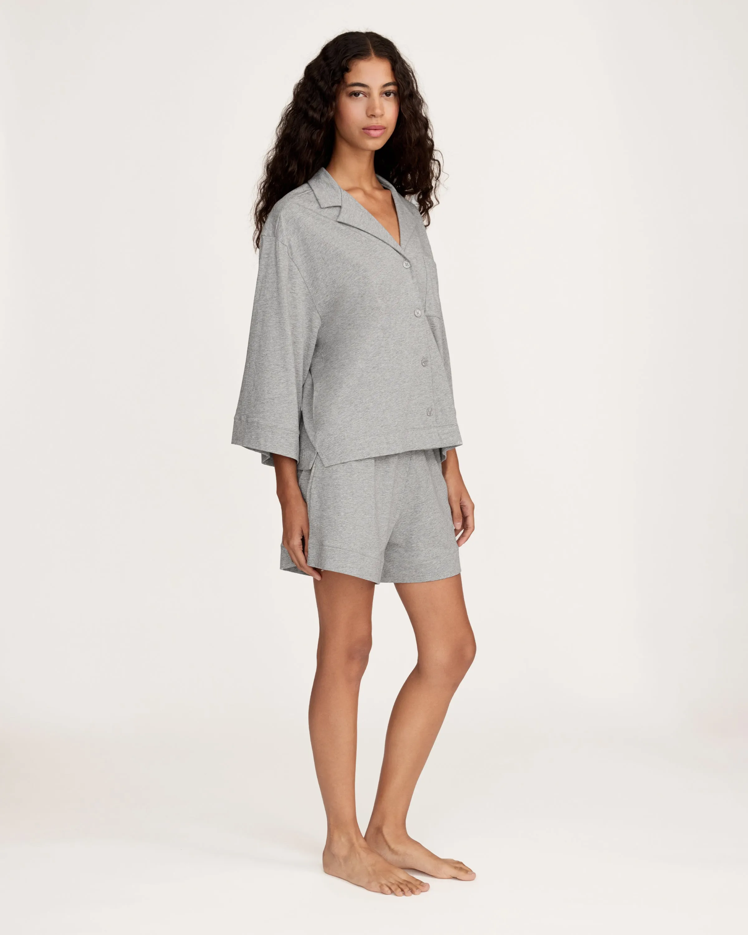 The Olivia Lightweight Pima Short Set in Heather Grey sold by Petite Plume product image thumbnail 4