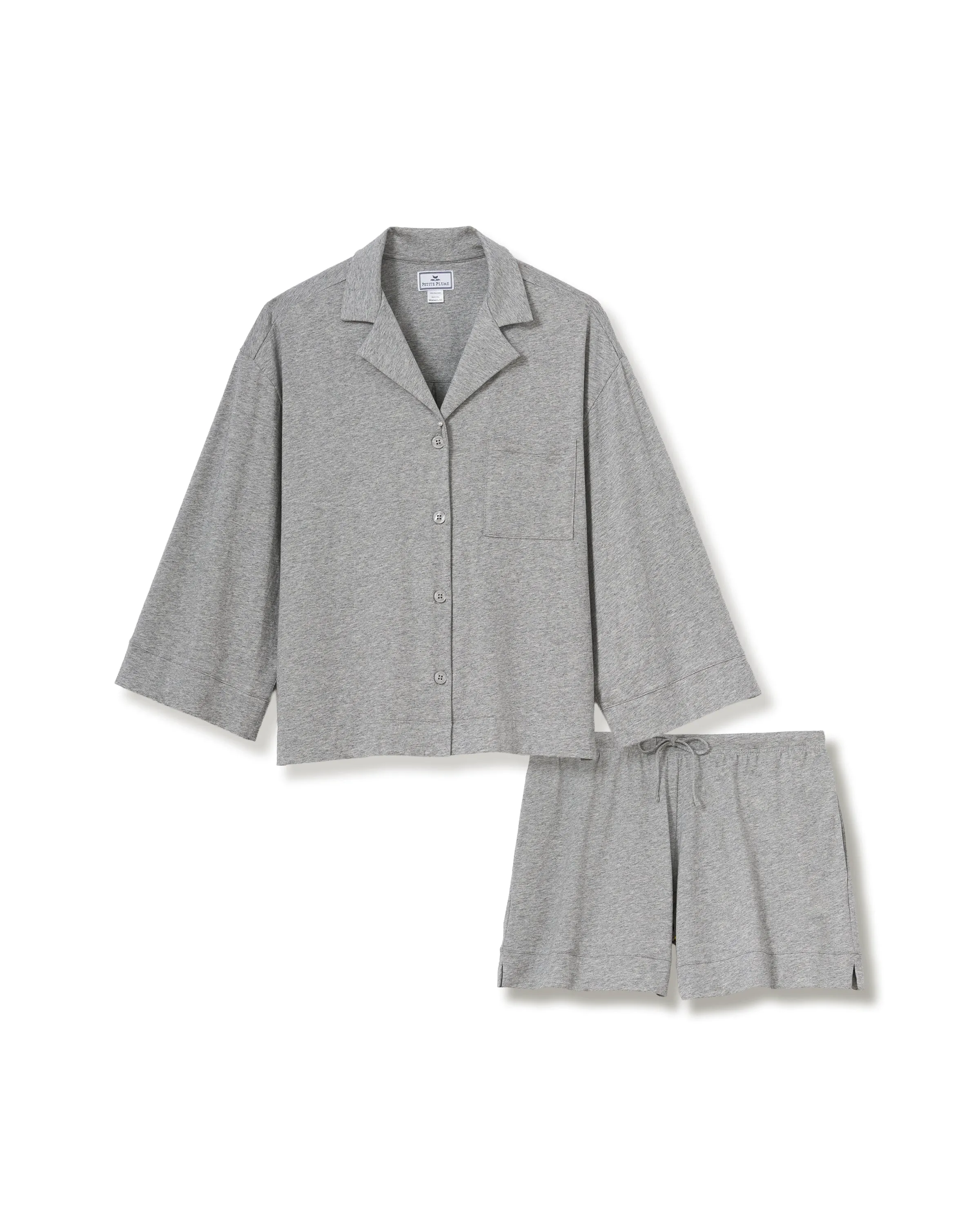The Olivia Lightweight Pima Short Set in Heather Grey sold by Petite Plume
