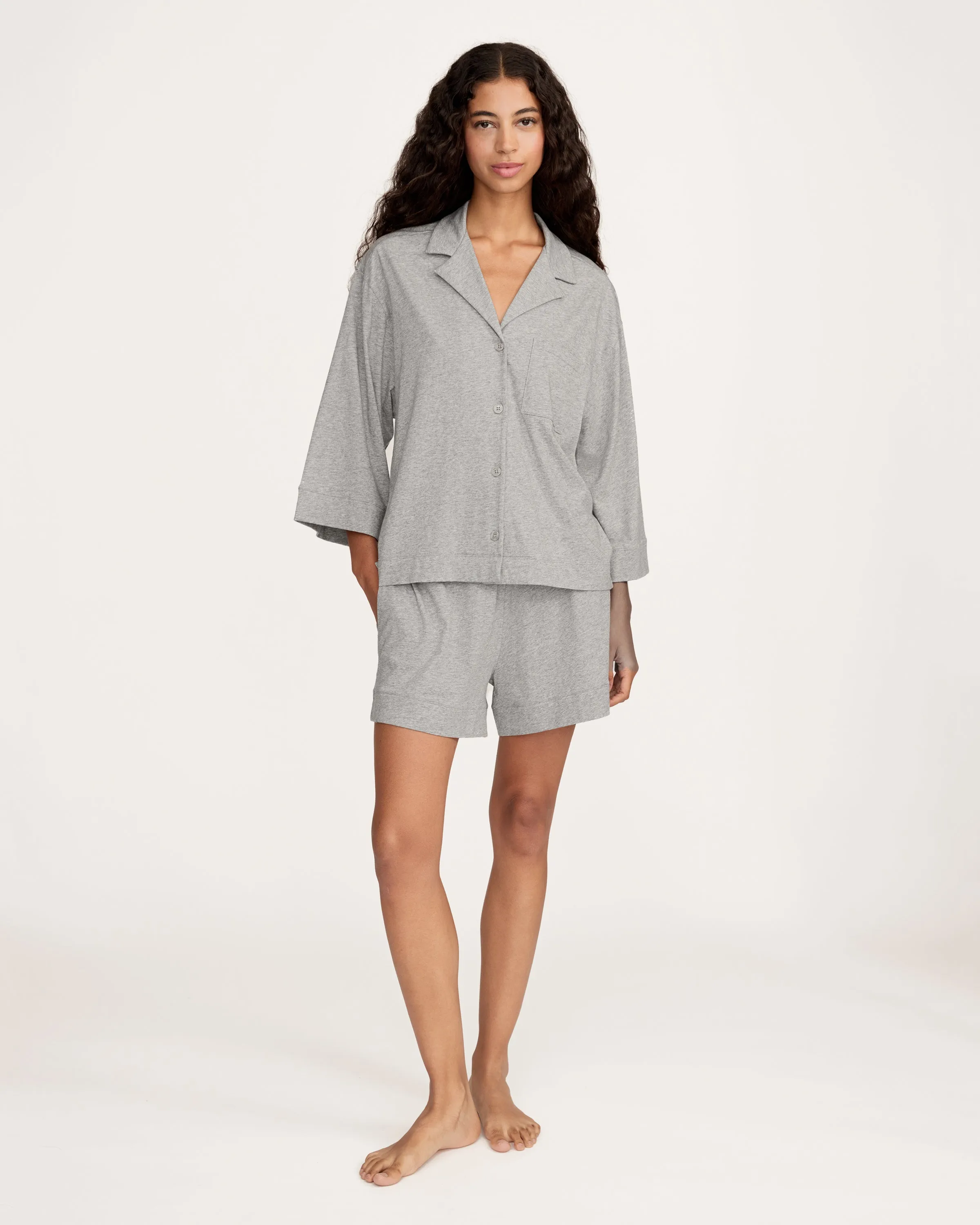 The Olivia Lightweight Pima Short Set in Heather Grey sold by Petite Plume product image thumbnail 2