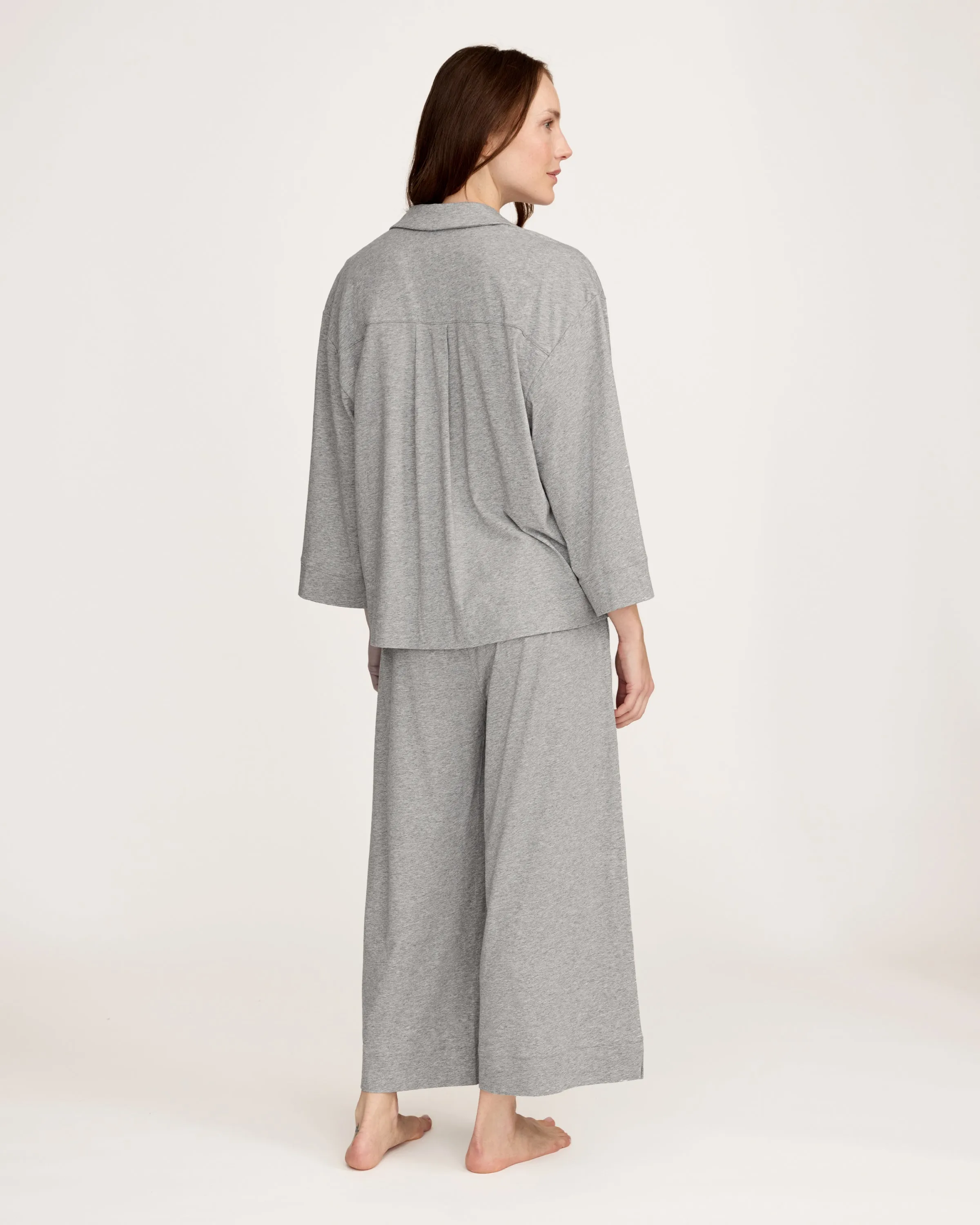 The Olivia Wide Leg Lightweight Pima Pajama Set in Heather Grey sold by Petite Plume product image thumbnail 5