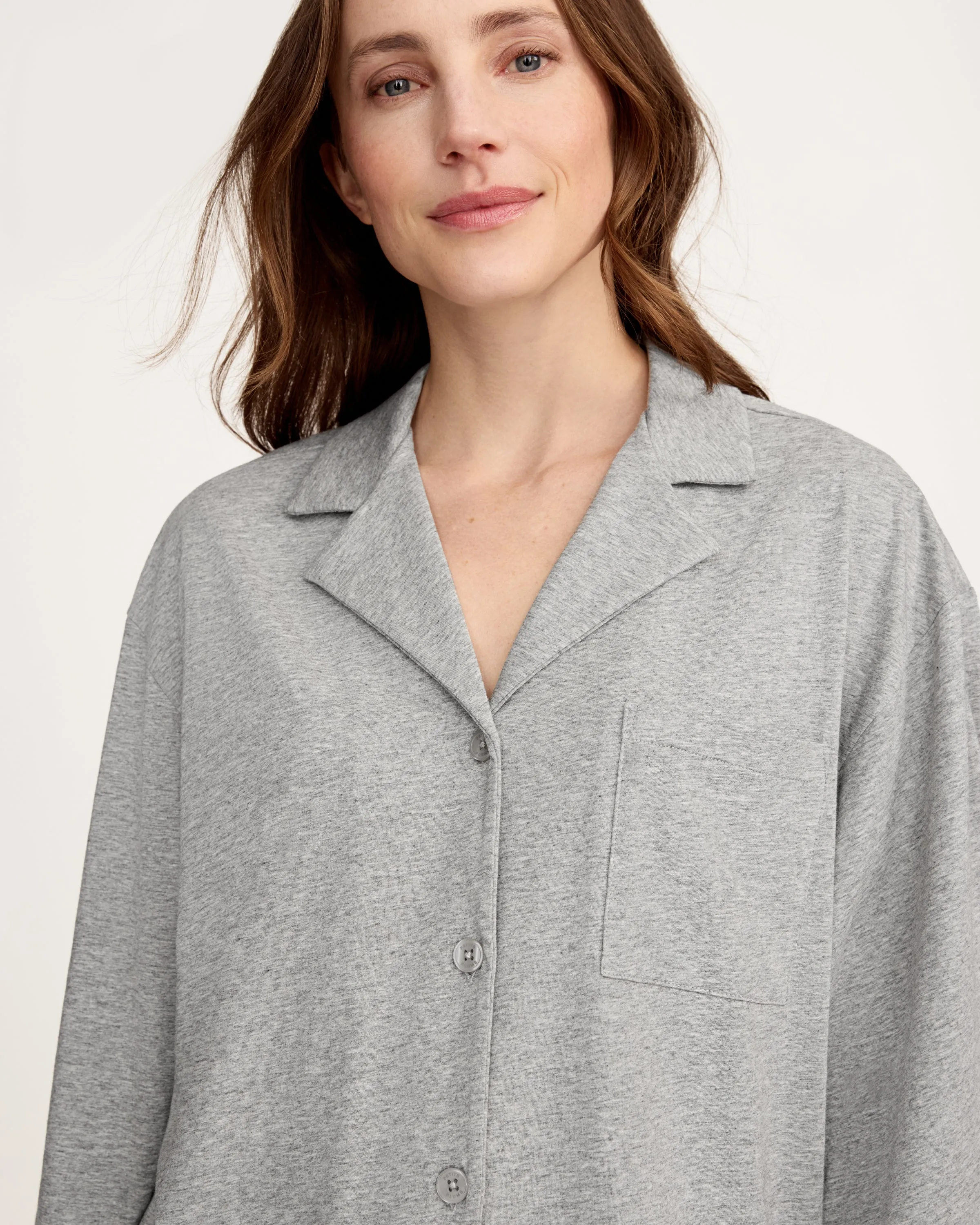 The Olivia Wide Leg Lightweight Pima Pajama Set in Heather Grey sold by Petite Plume product image thumbnail 3