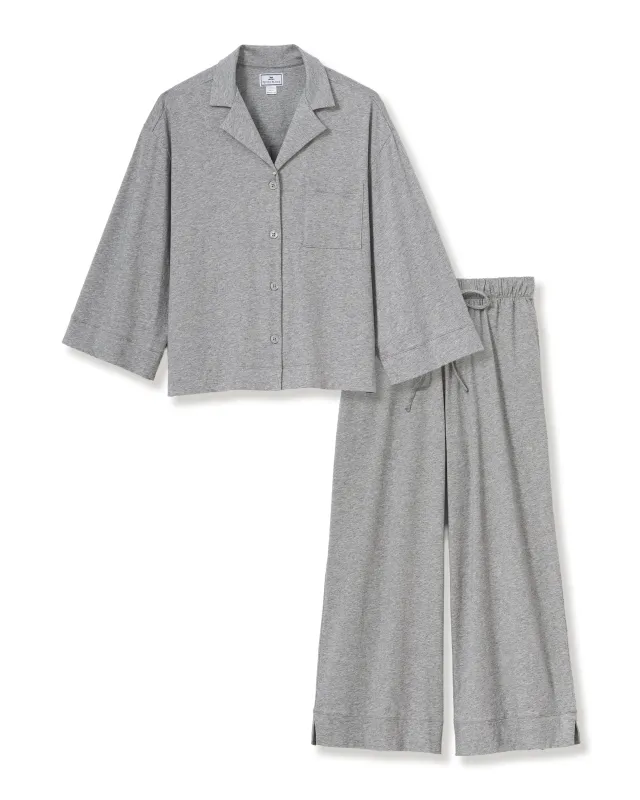 The Olivia Wide Leg Lightweight Pima Pajama Set in Heather Grey sold by Petite Plume