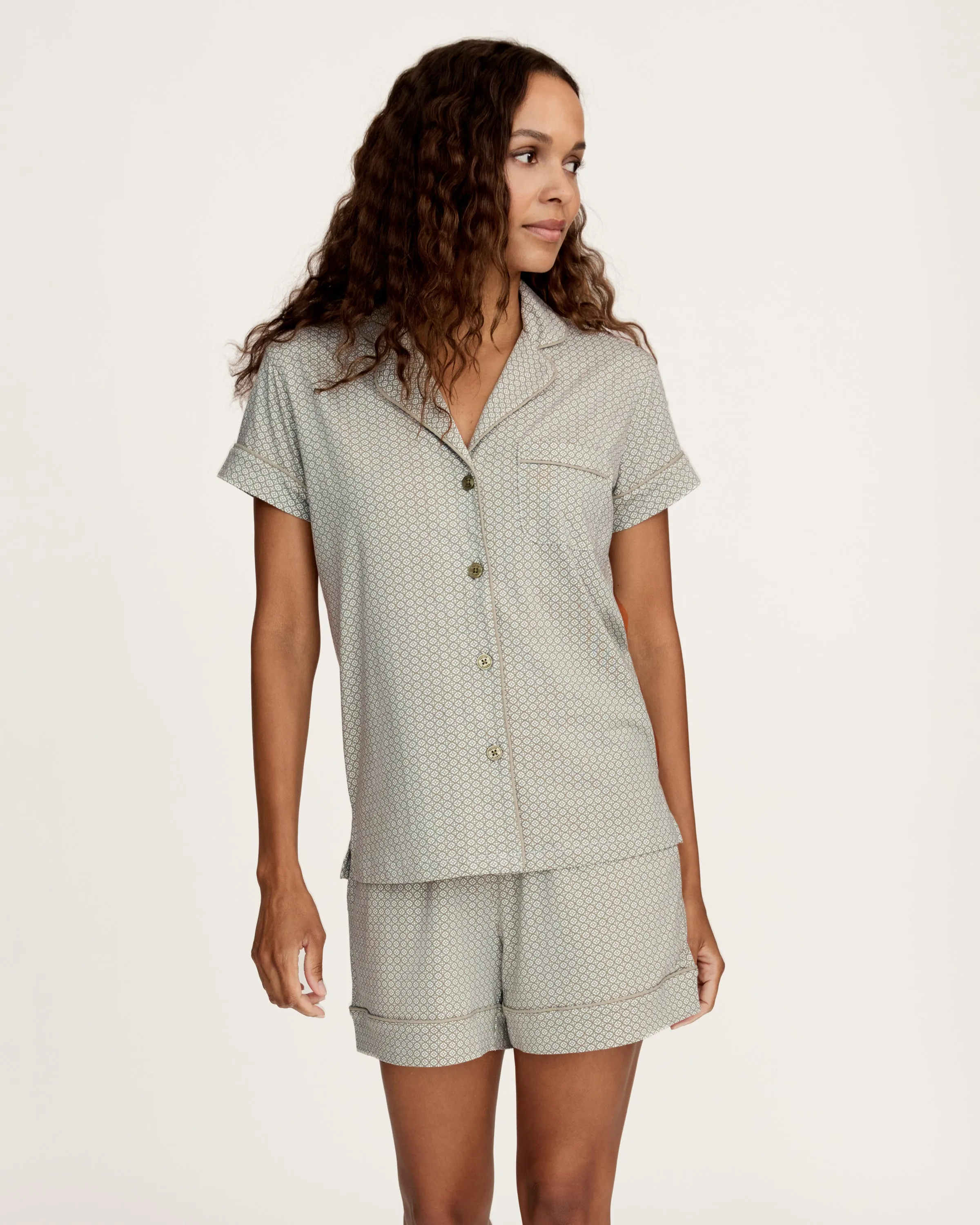 Women's Lightweight Pima Short Sleeve Short Set in Sage Geo sold by Petite Plume product image thumbnail 5