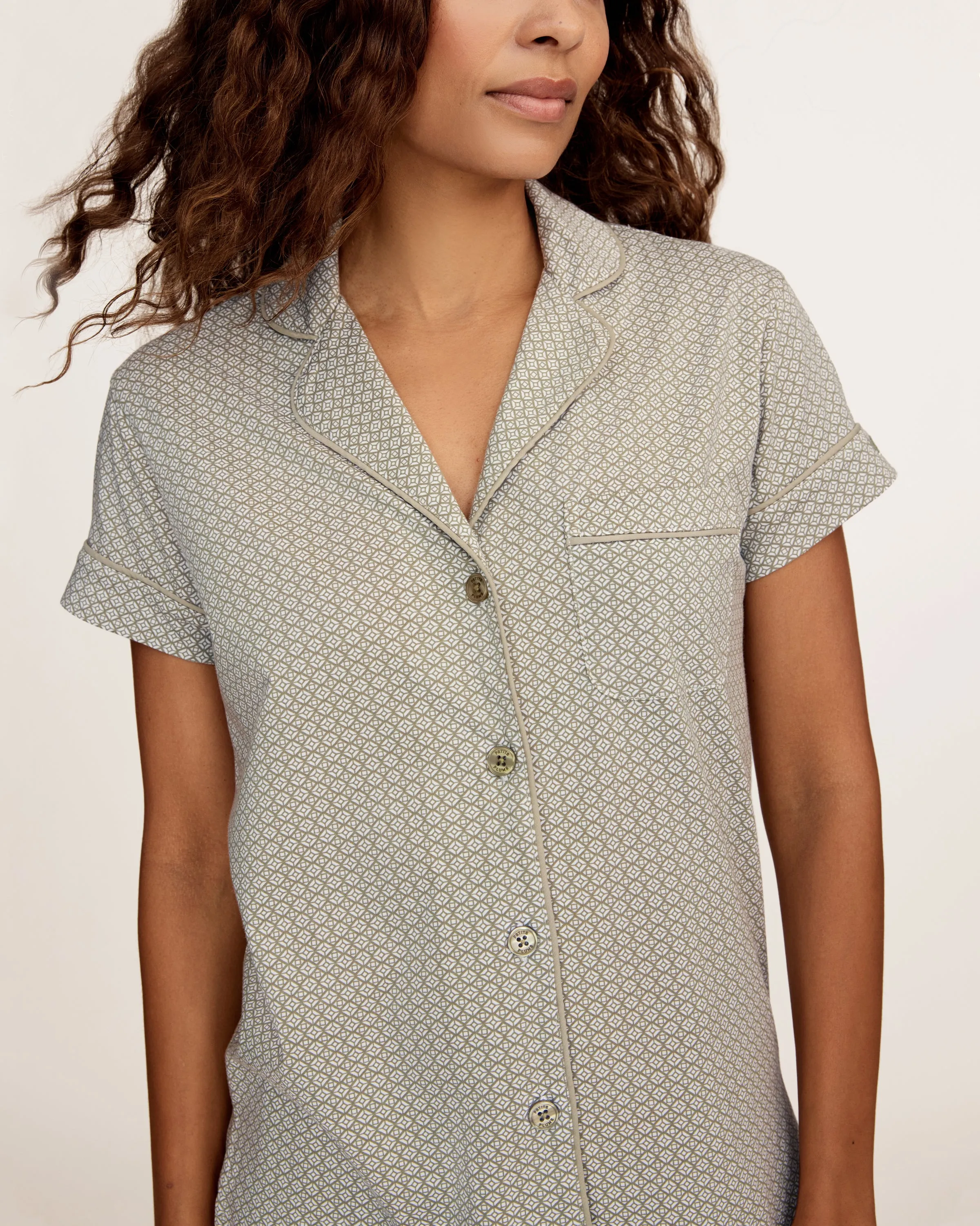 Women's Lightweight Pima Short Sleeve Short Set in Sage Geo sold by Petite Plume product image thumbnail 3