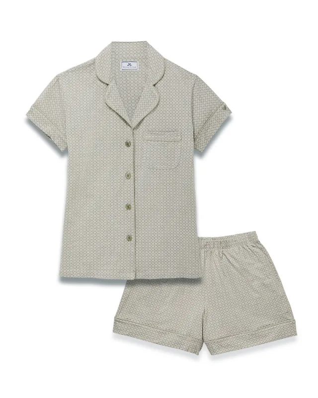 Women's Lightweight Pima Short Sleeve Short Set in Sage Geo made by Petite Plume