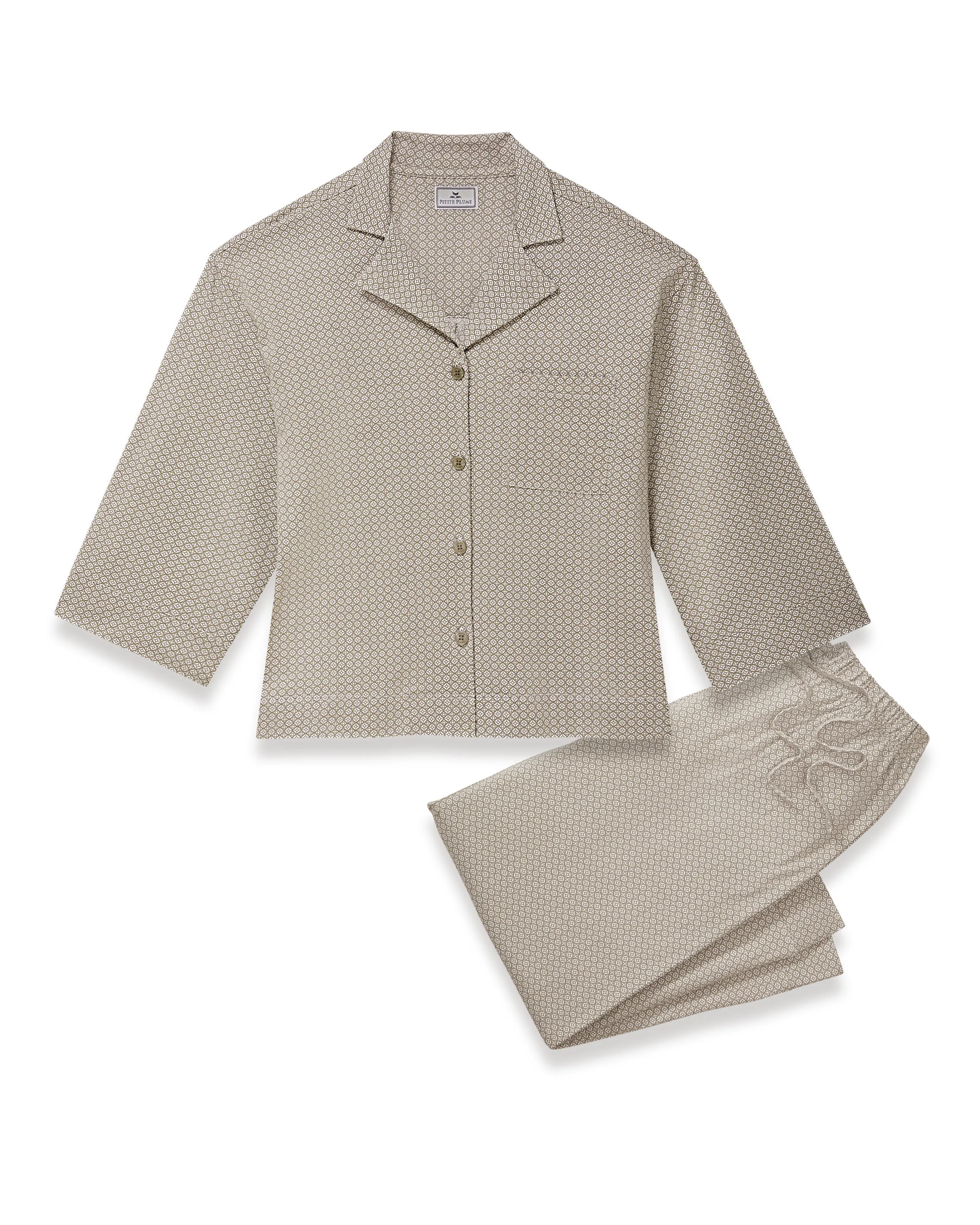 The Olivia Wide Leg Lightweight Pima Pajama Set in Sage Geo sold by Petite Plume