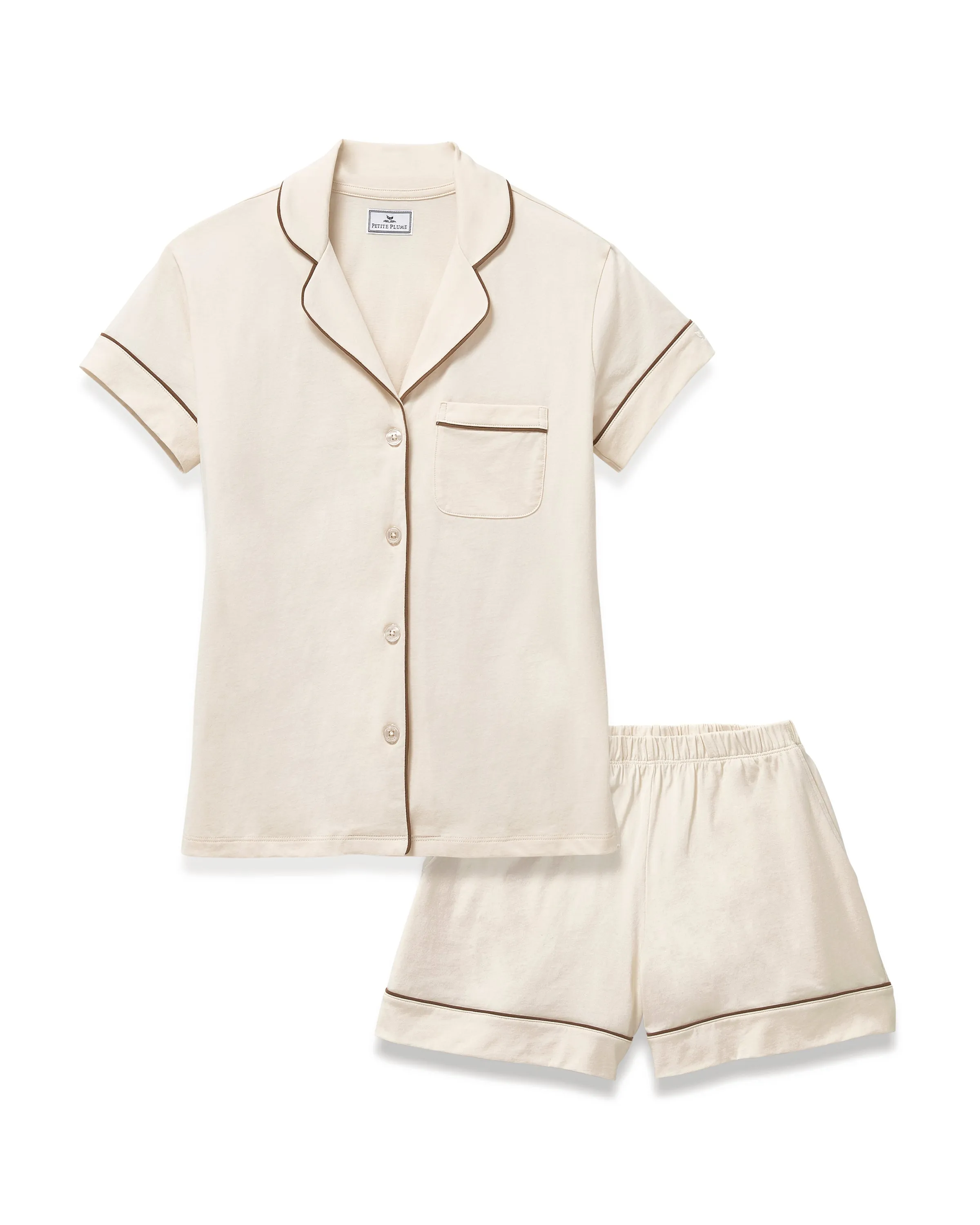 Women's Lightweight Pima Short Sleeve Short Set in Ivory sold by Petite Plume