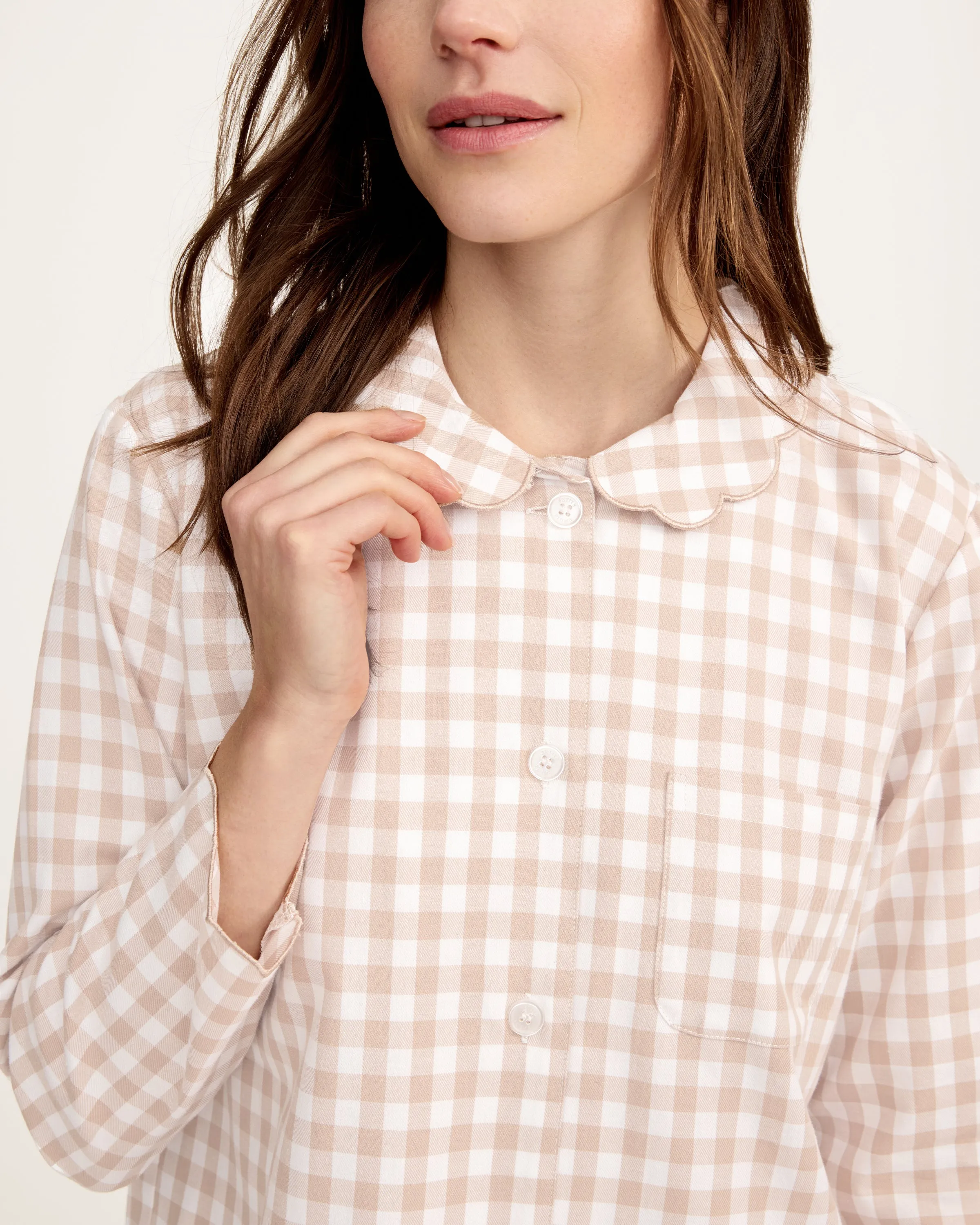 Women's Twill Colette Pajama Set in Camel Gingham sold by Petite Plume product image thumbnail 3
