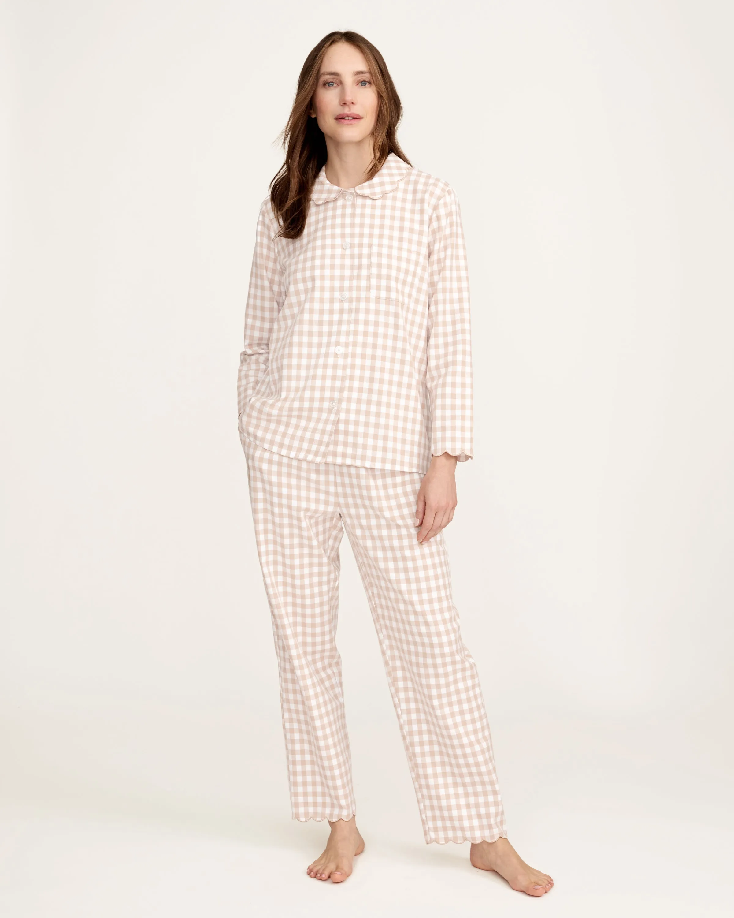 Women's Twill Colette Pajama Set in Camel Gingham sold by Petite Plume product image thumbnail 2