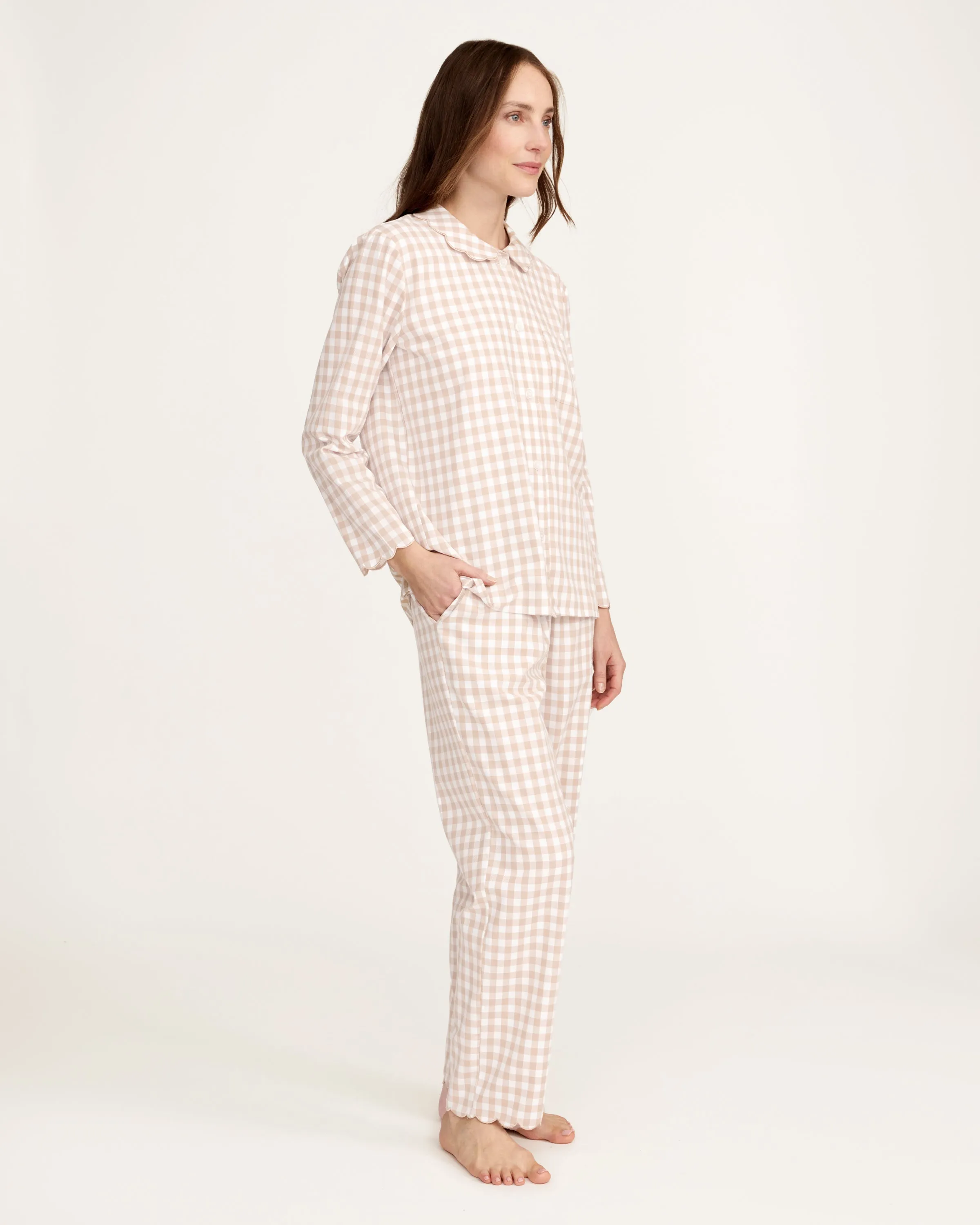 Women's Twill Colette Pajama Set in Camel Gingham sold by Petite Plume product image thumbnail 5