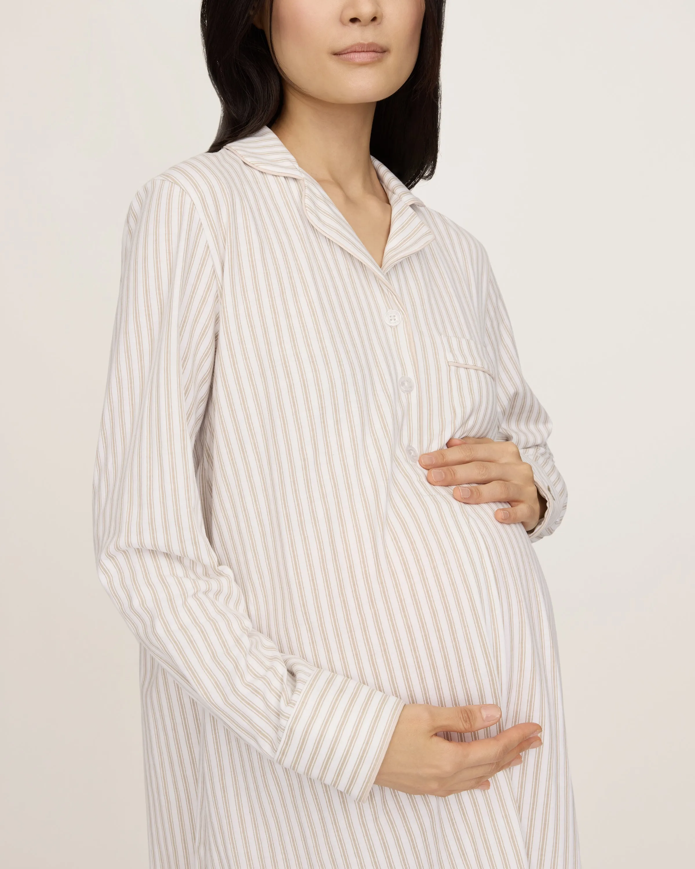 Women's Pima Maternity Nightshirt in Camel Ticking sold by Petite Plume product image thumbnail 3