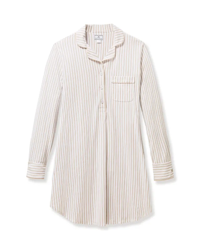 Women's Pima Maternity Nightshirt in Camel Ticking sold by Petite Plume