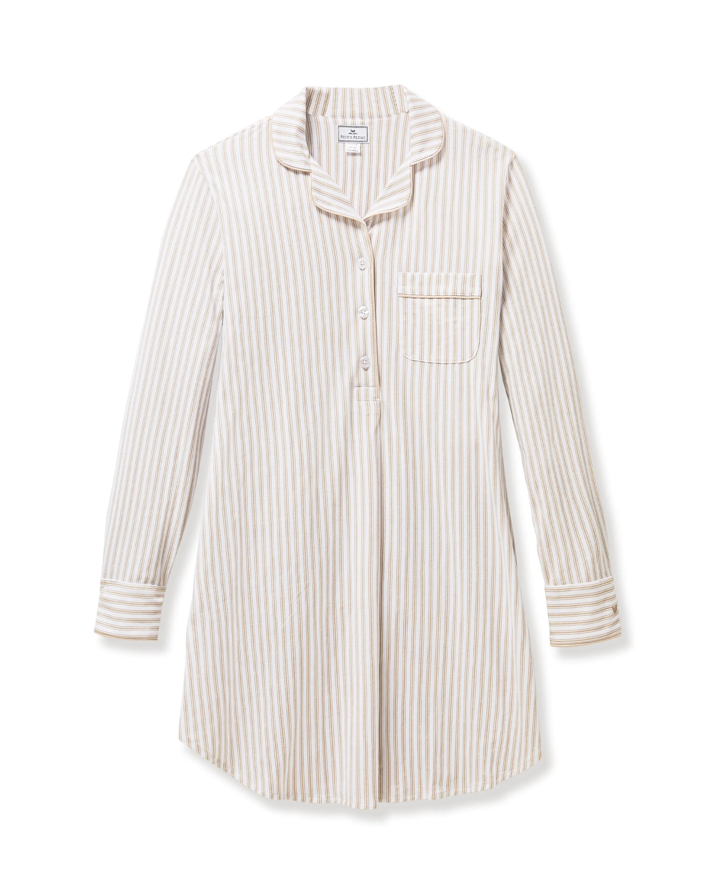 Women's Pima Maternity Nightshirt in Camel Ticking sold by Petite Plume