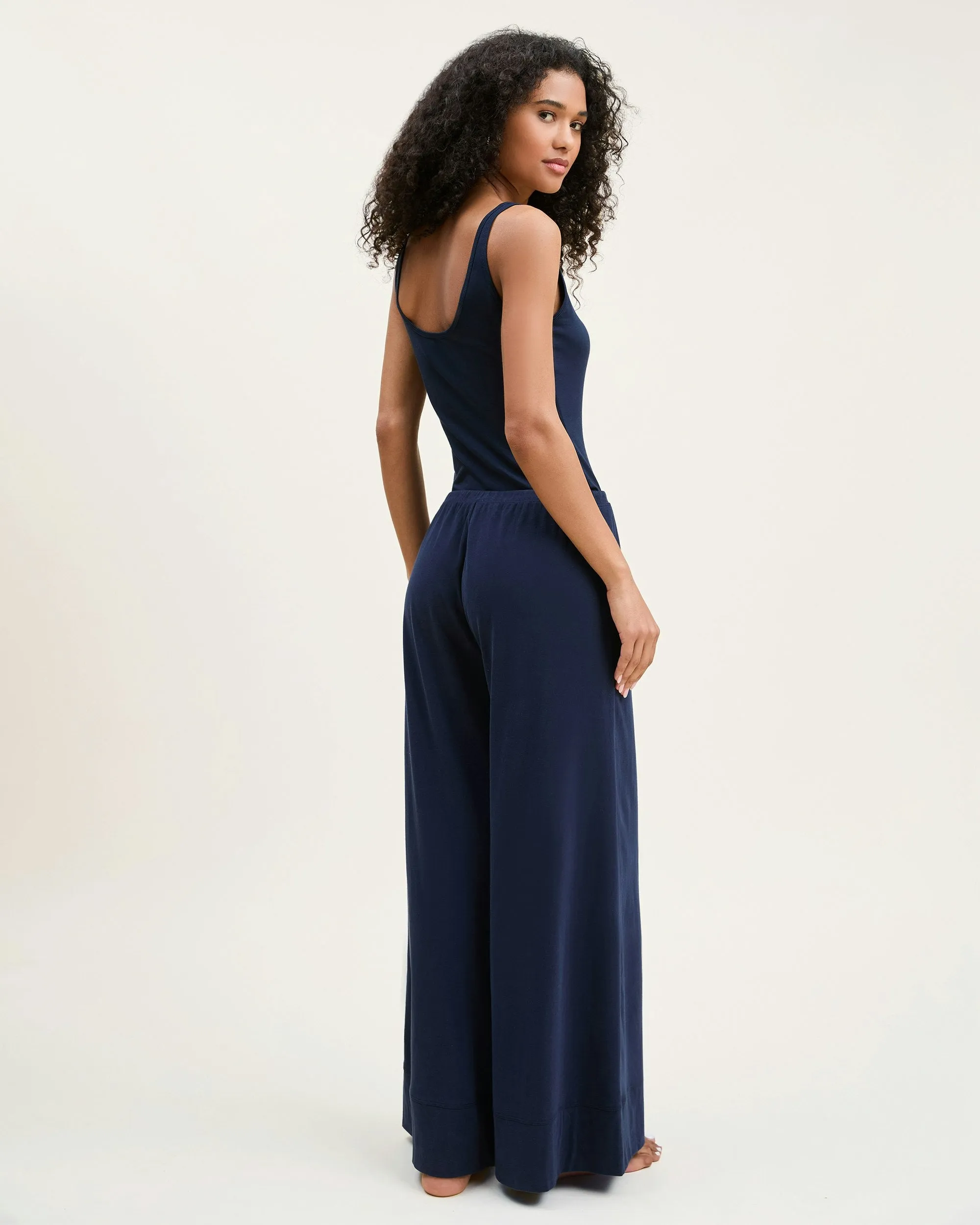 Women's Pima Wide-Leg Lounge Pant in Navy sold by Petite Plume product image thumbnail 3