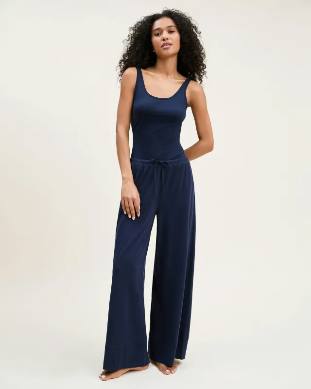 Women's Pima Wide-Leg Lounge Pant in Navy sold by Petite Plume