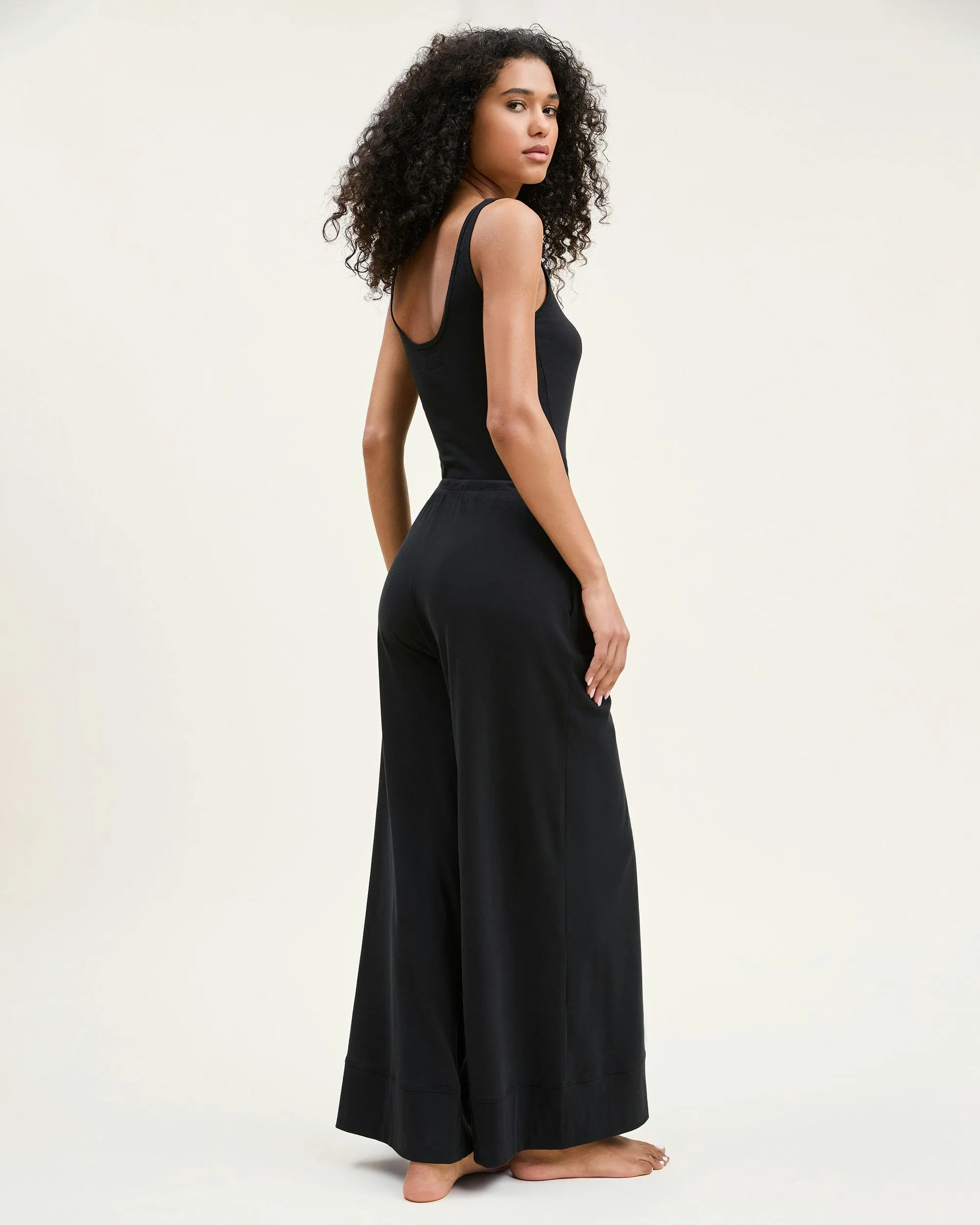 Women's Pima Wide-Leg Lounge Pant in Black sold by Petite Plume product image thumbnail 4