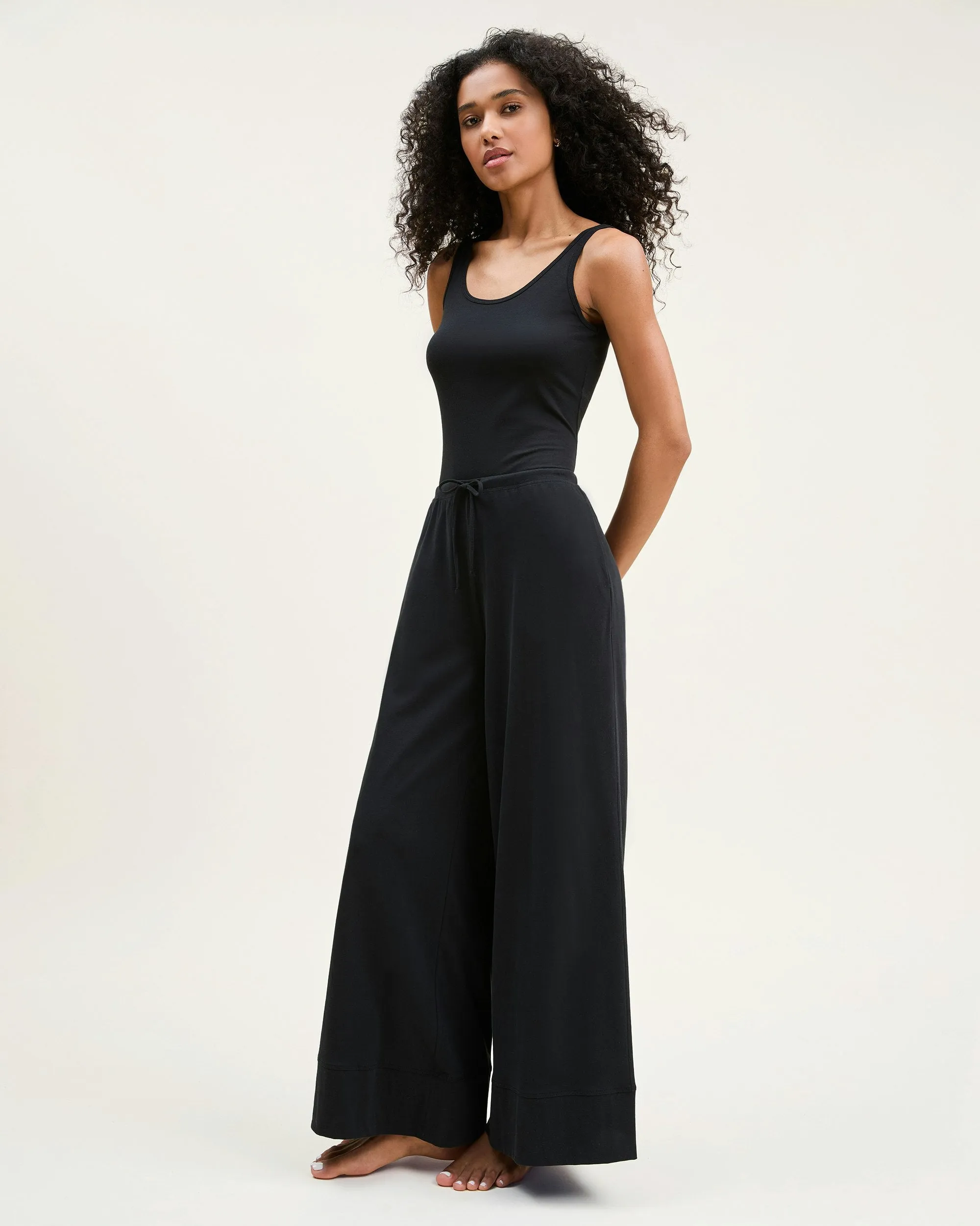 Women's Pima Wide-Leg Lounge Pant in Black sold by Petite Plume product image thumbnail 3