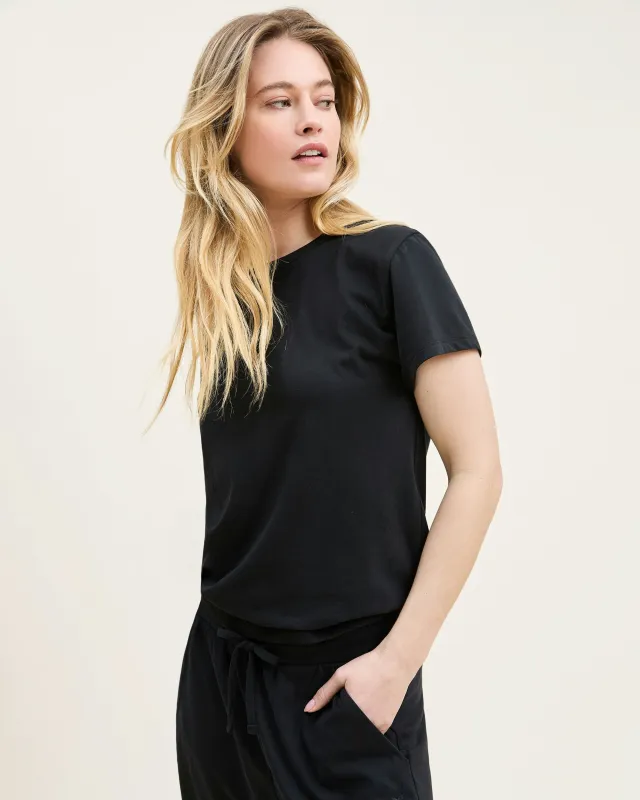 Women's Pima Essential Crew Neck Tee in Black sold by Petite Plume