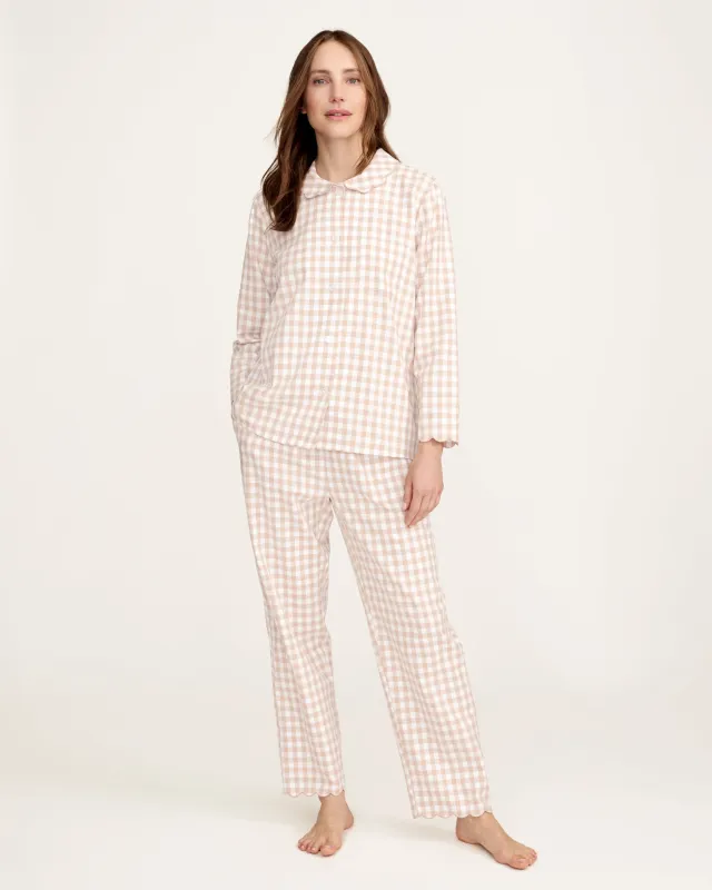 Women's Twill Colette Pajama Set in Camel Gingham sold by Petite Plume