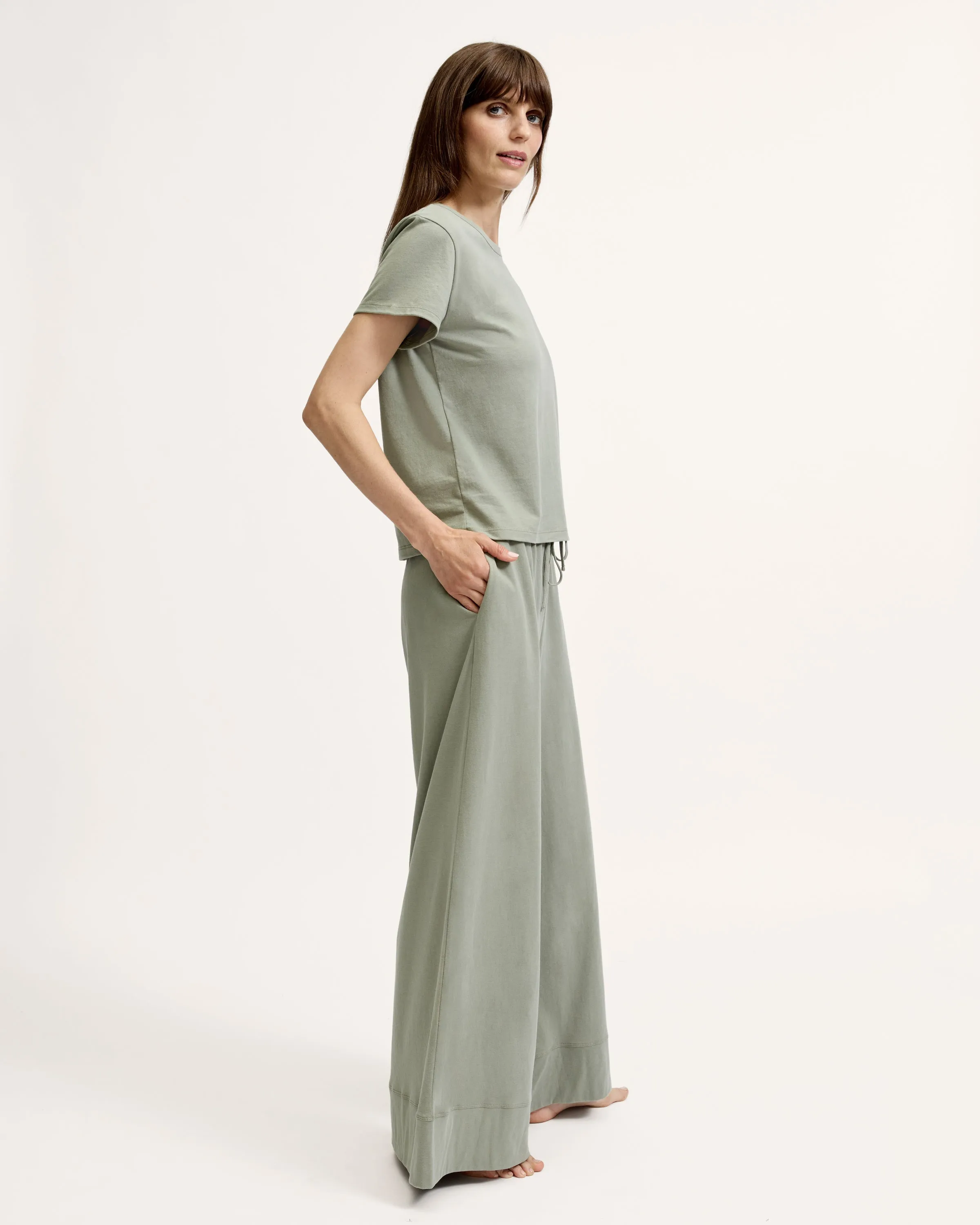 Women's Pima Wide-Leg Lounge Pant in Sage sold by Petite Plume product image thumbnail 3
