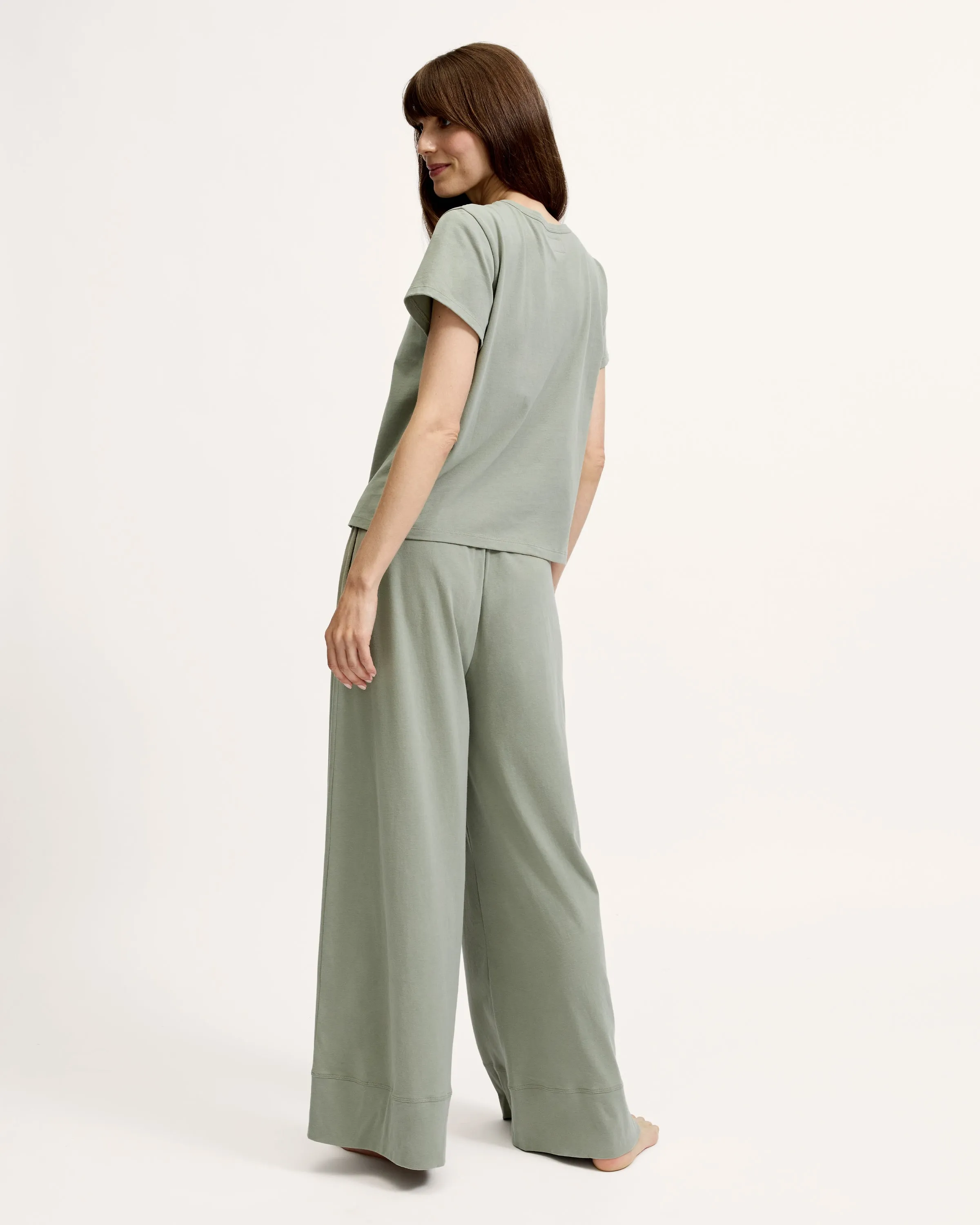 Women's Pima Wide-Leg Lounge Pant in Sage sold by Petite Plume product image thumbnail 4