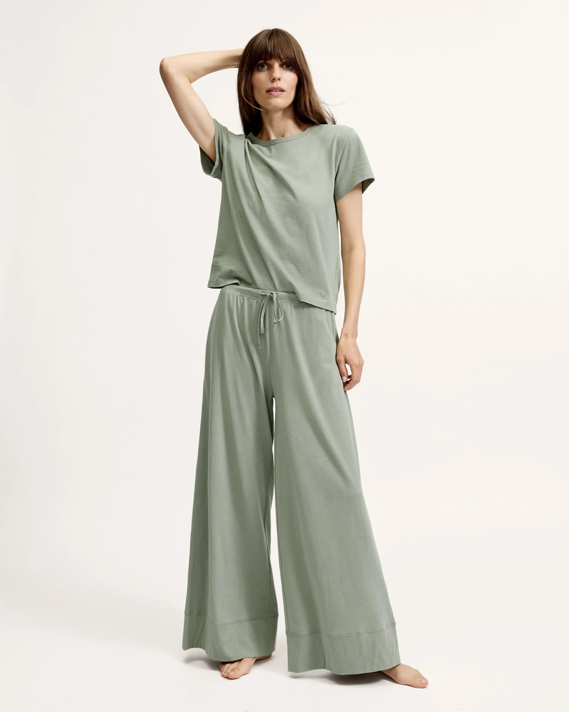 Women's Pima Wide-Leg Lounge Pant in Sage sold by Petite Plume