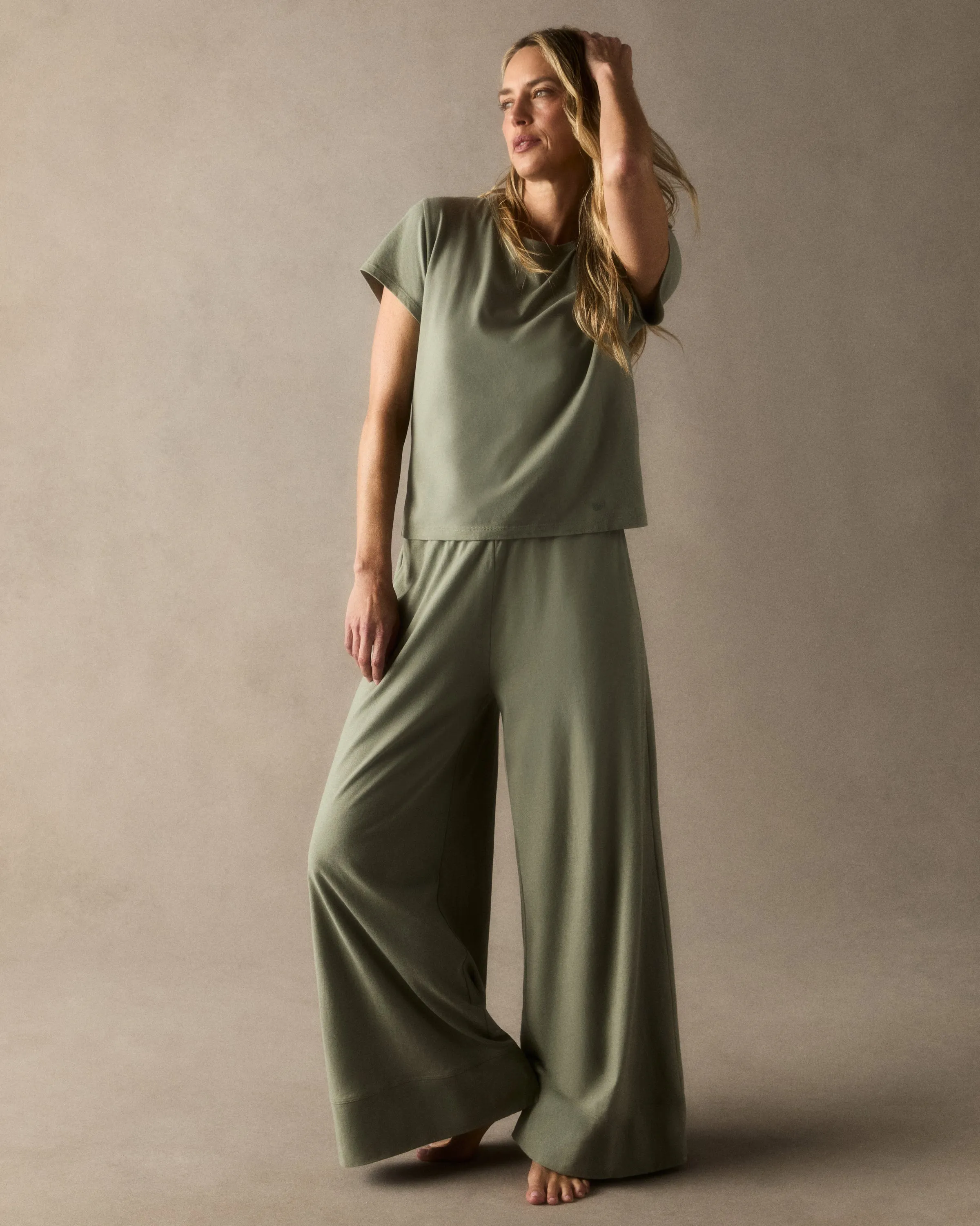 Women's Pima Wide-Leg Lounge Pant in Sage sold by Petite Plume product image thumbnail 5