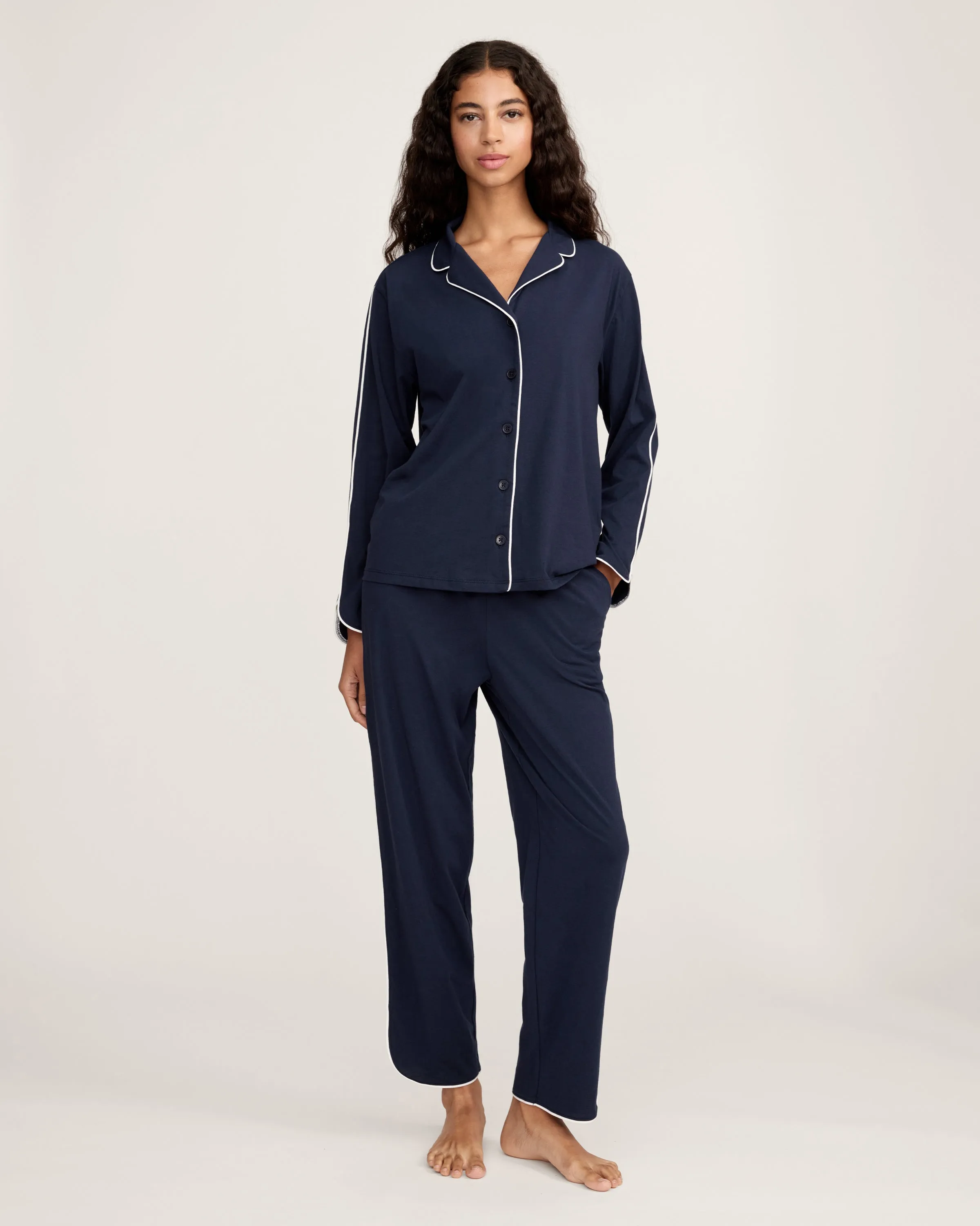 The Margaux Pima Pajama Set in Navy sold by Petite Plume product image thumbnail 3