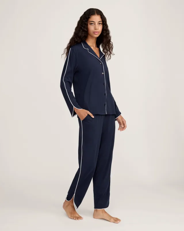 The Margaux Pima Pajama Set in Navy sold by Petite Plume