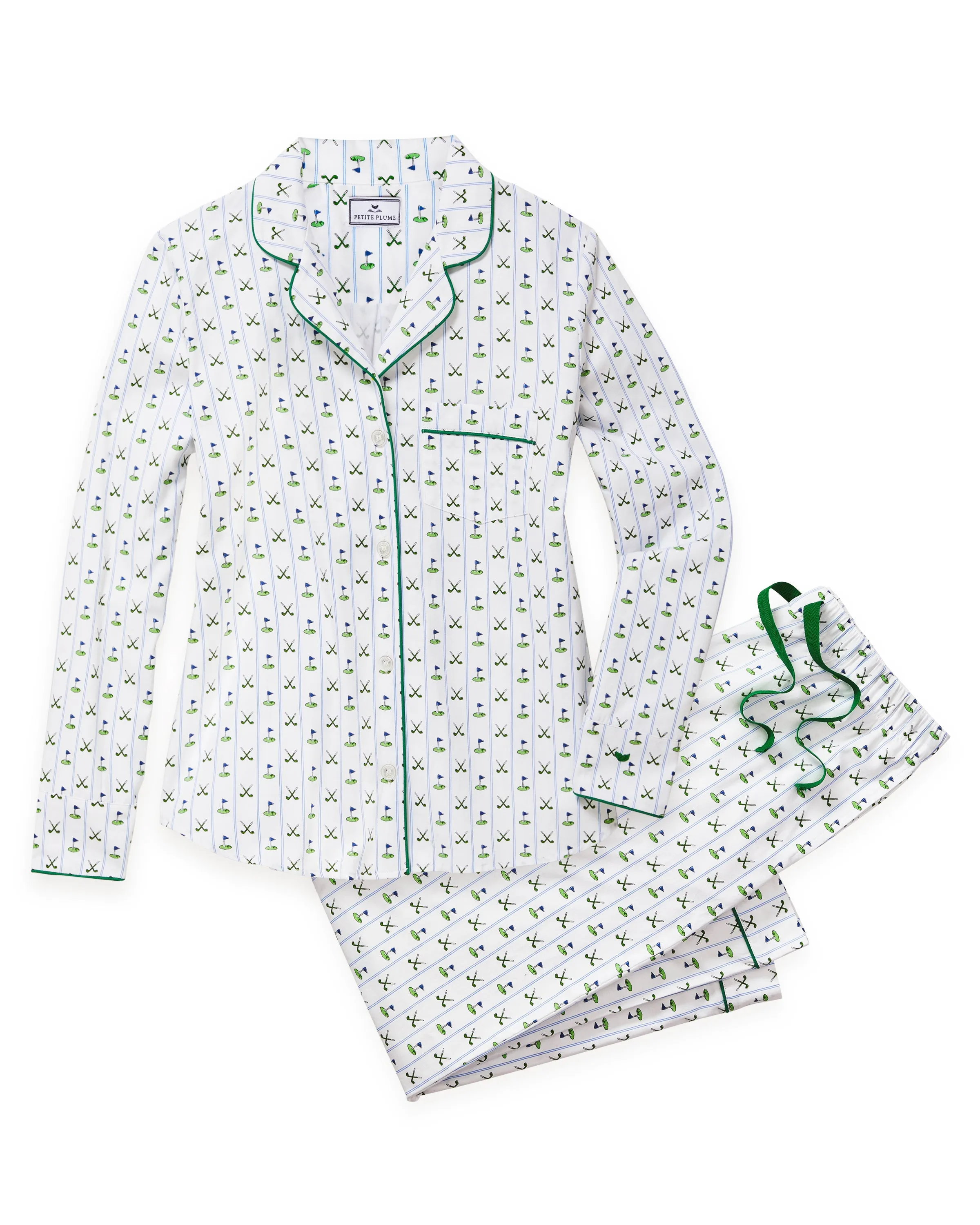 Women's Twill Pajama Set in Fairway Stripe sold by Petite Plume