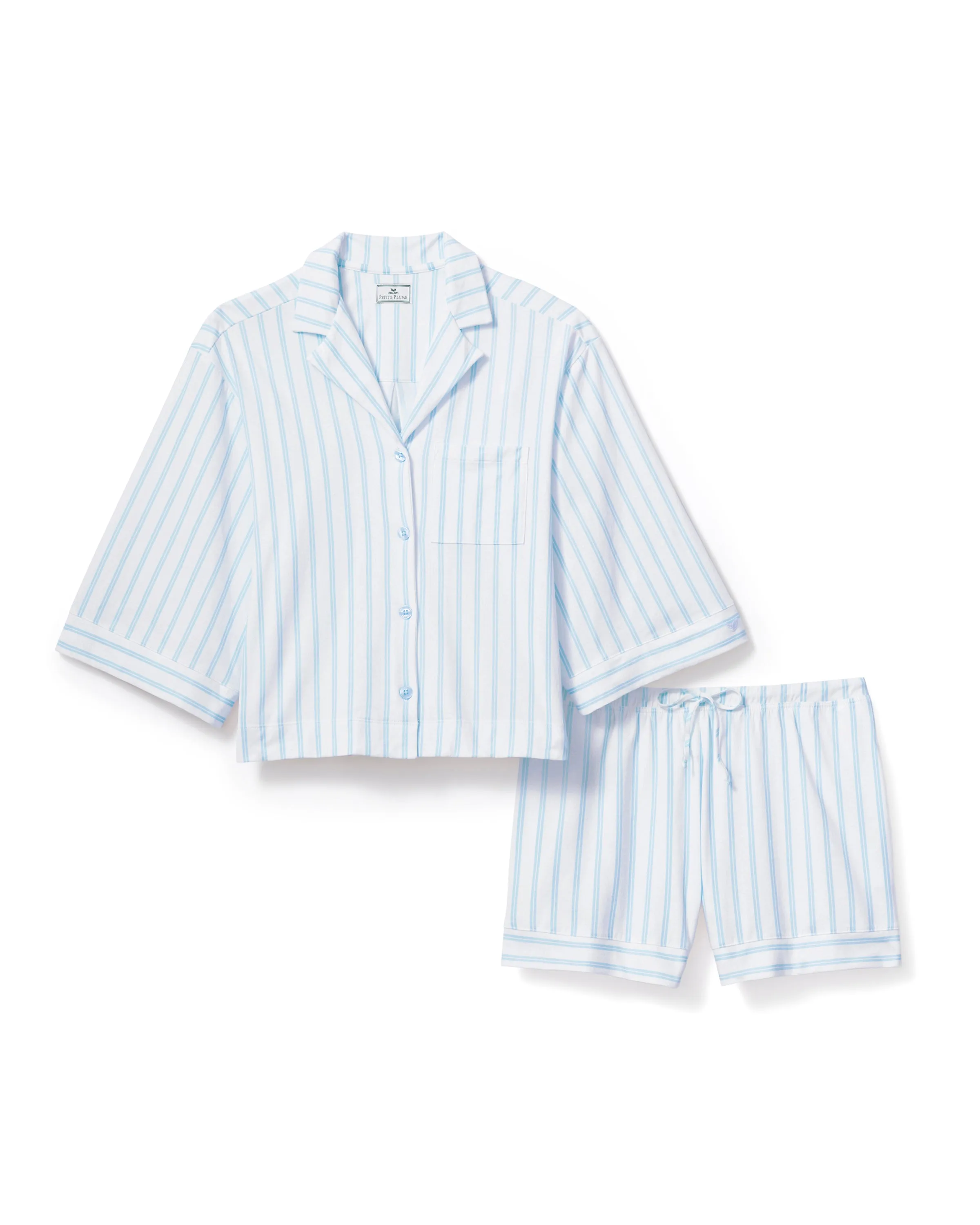 The Olivia Pima Short Set in Periwinkle Stripe sold by Petite Plume