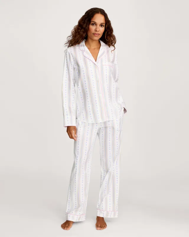 Women's Twill Pajama Set in Cottage Stripe sold by Petite Plume