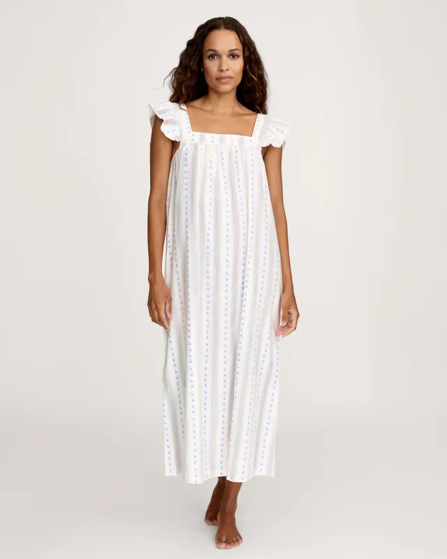 Women's Twill Clara Nightgown in Cottage Stripe sold by Petite Plume
