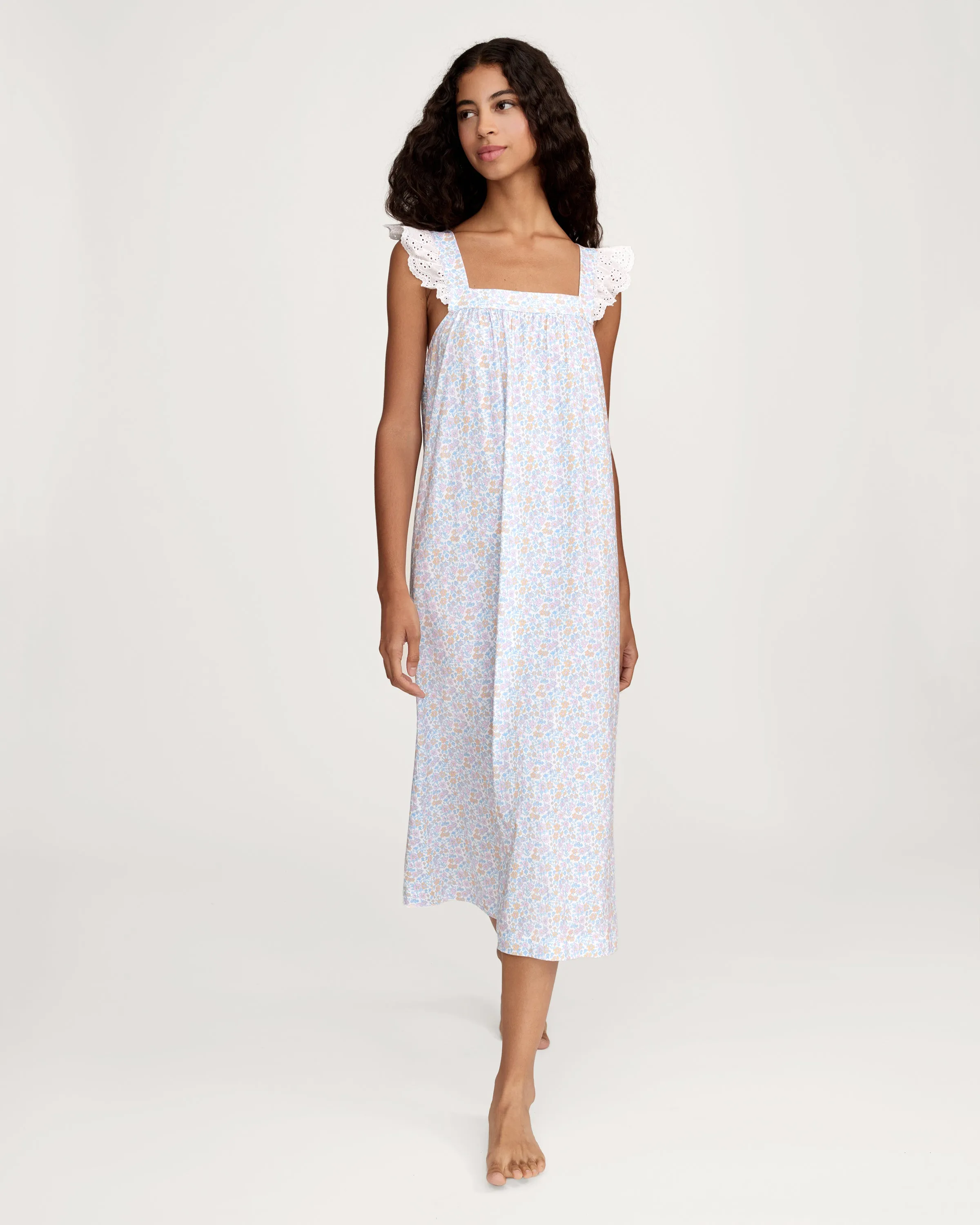 Women's Lightweight Pima Clara Nightgown in Fleur Blanche sold by Petite Plume
