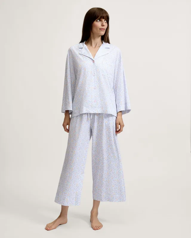 The Olivia Wide Leg Lightweight Pima Pajama Set in Fleur Blanche made by Petite Plume