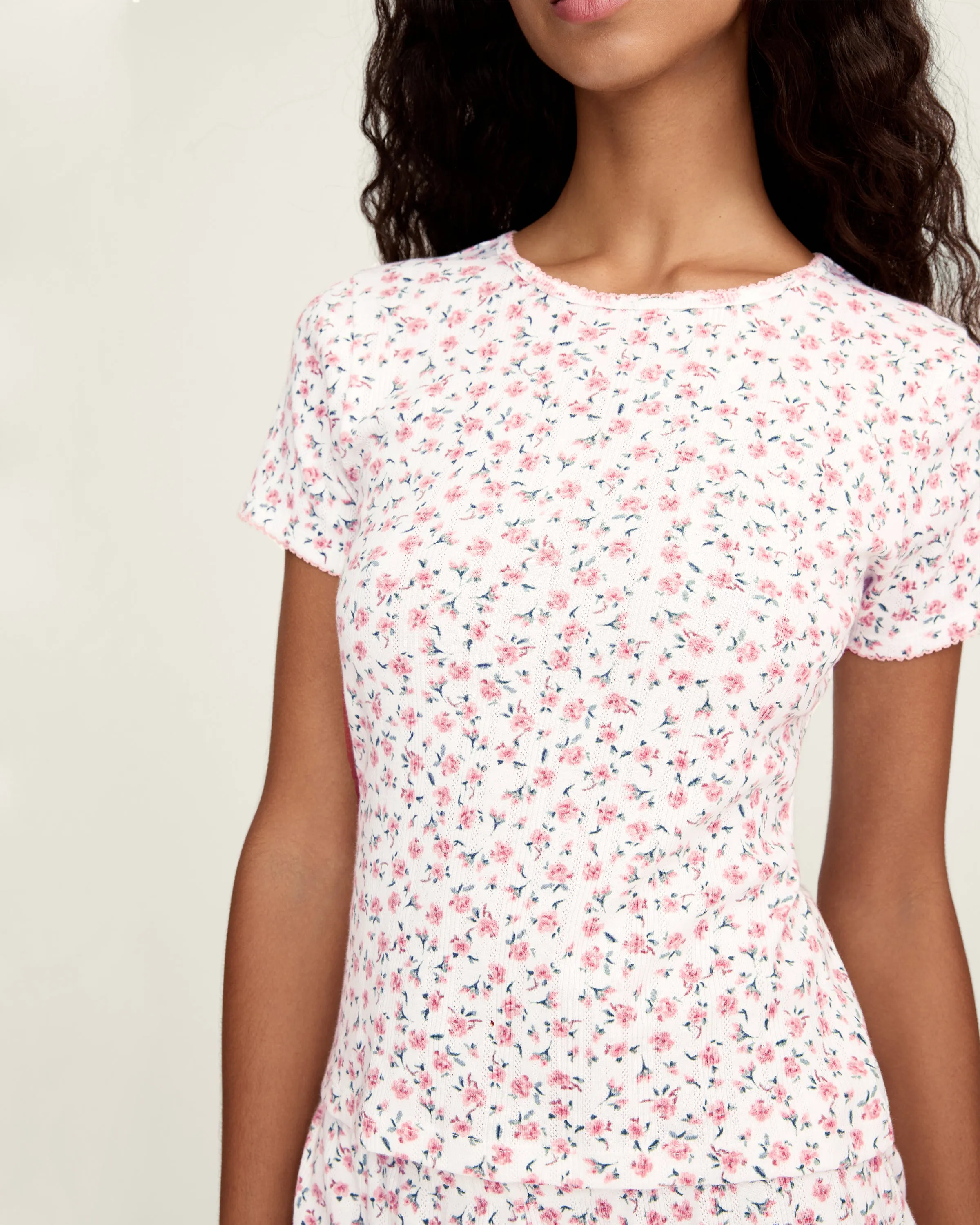 Women's Pointelle T-Shirt in Pink Floral sold by Petite Plume product image thumbnail 2