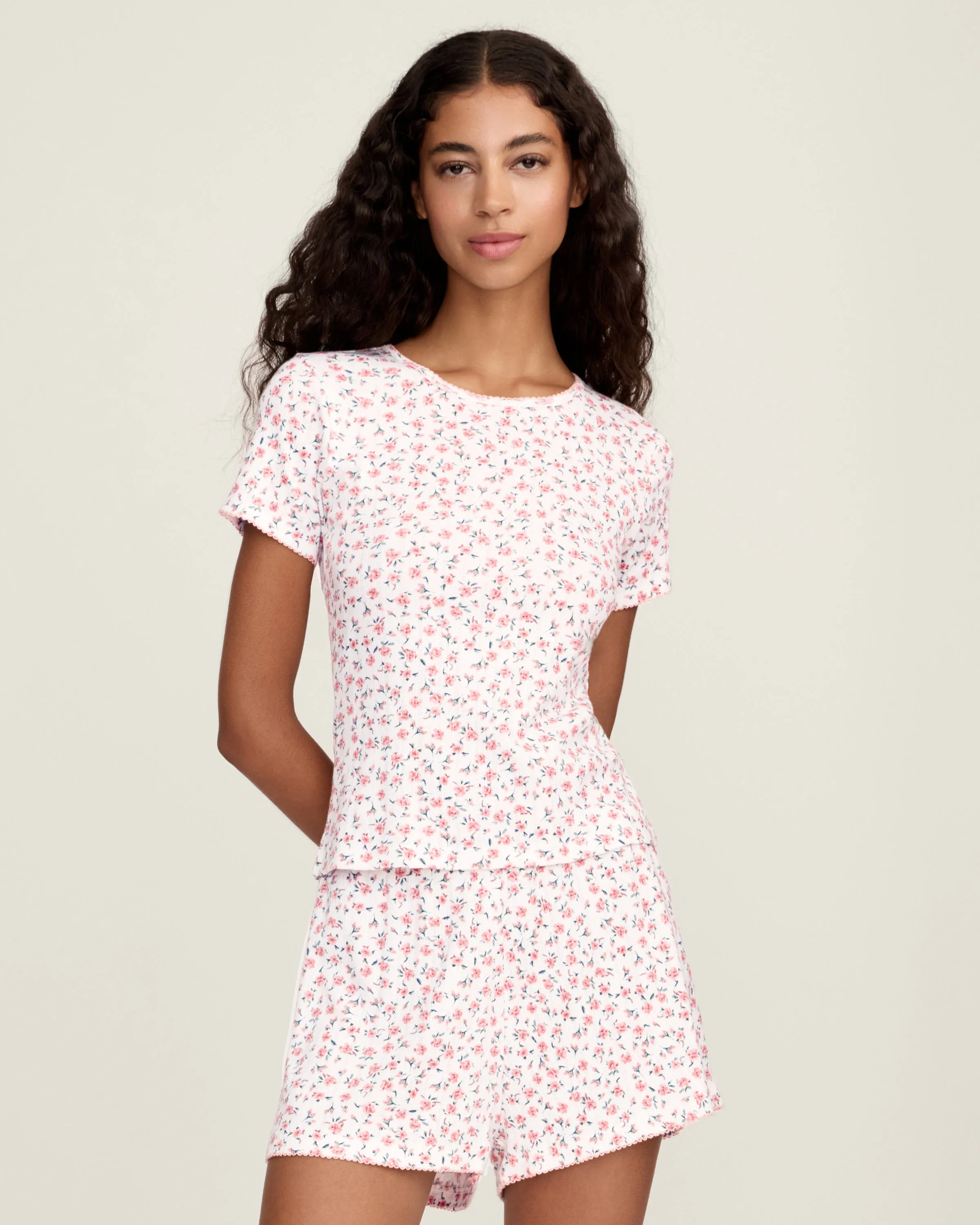 Women's Pointelle Shorts in Pink Floral sold by Petite Plume product image thumbnail 3