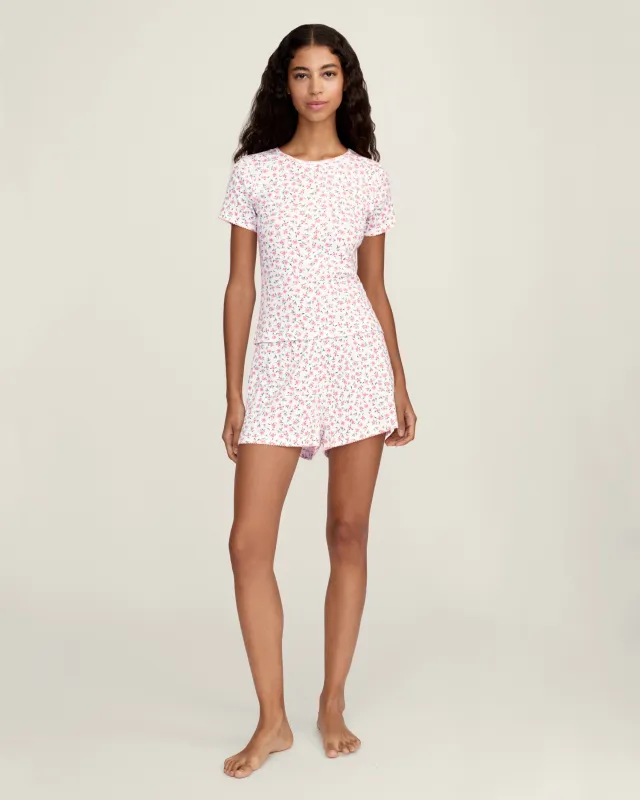 Women's Pointelle Shorts in Pink Floral made by Petite Plume