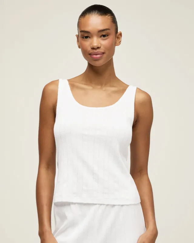 Women's Pointelle Tank in White made by Petite Plume