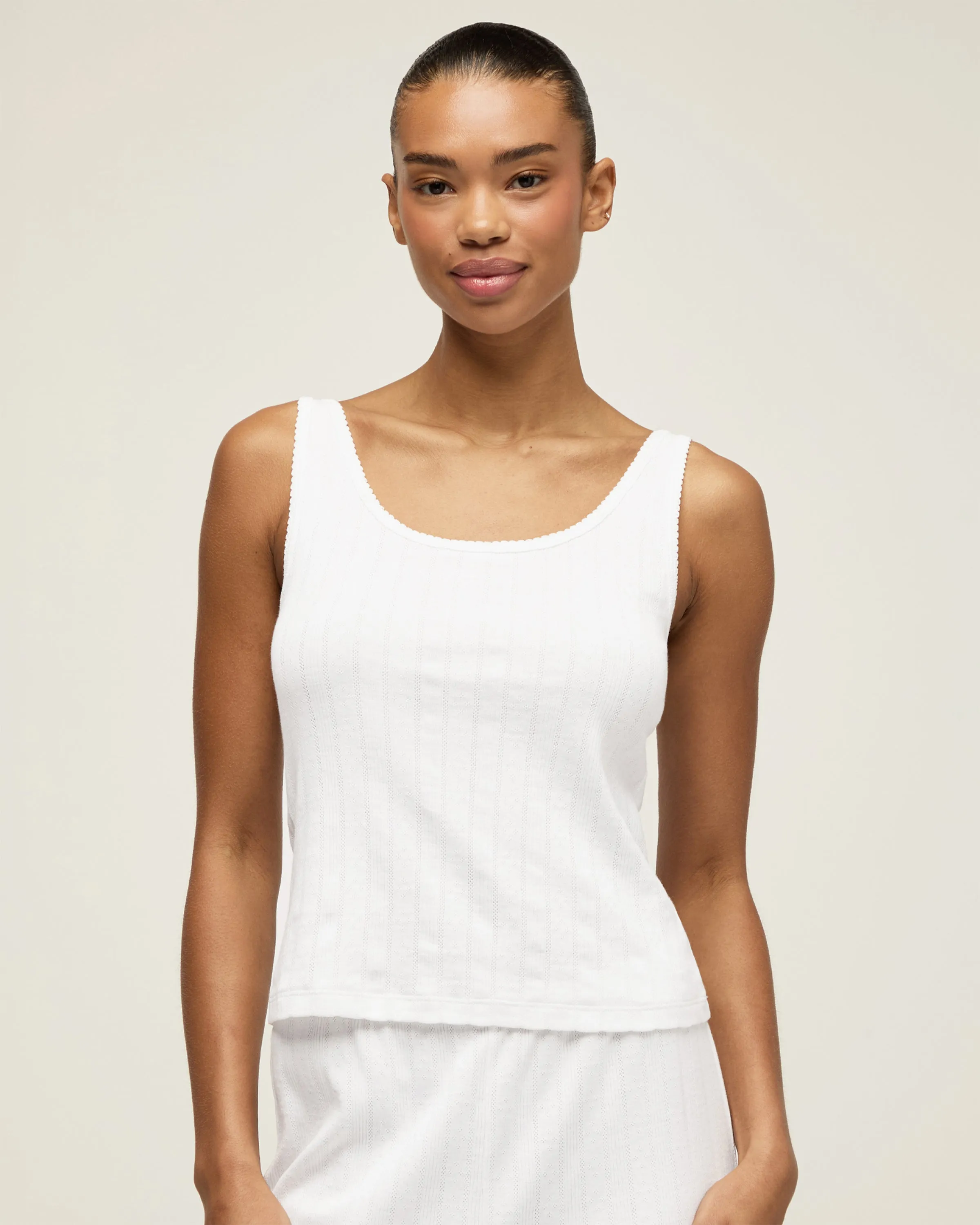 Women's Pointelle Tank in White sold by Petite Plume