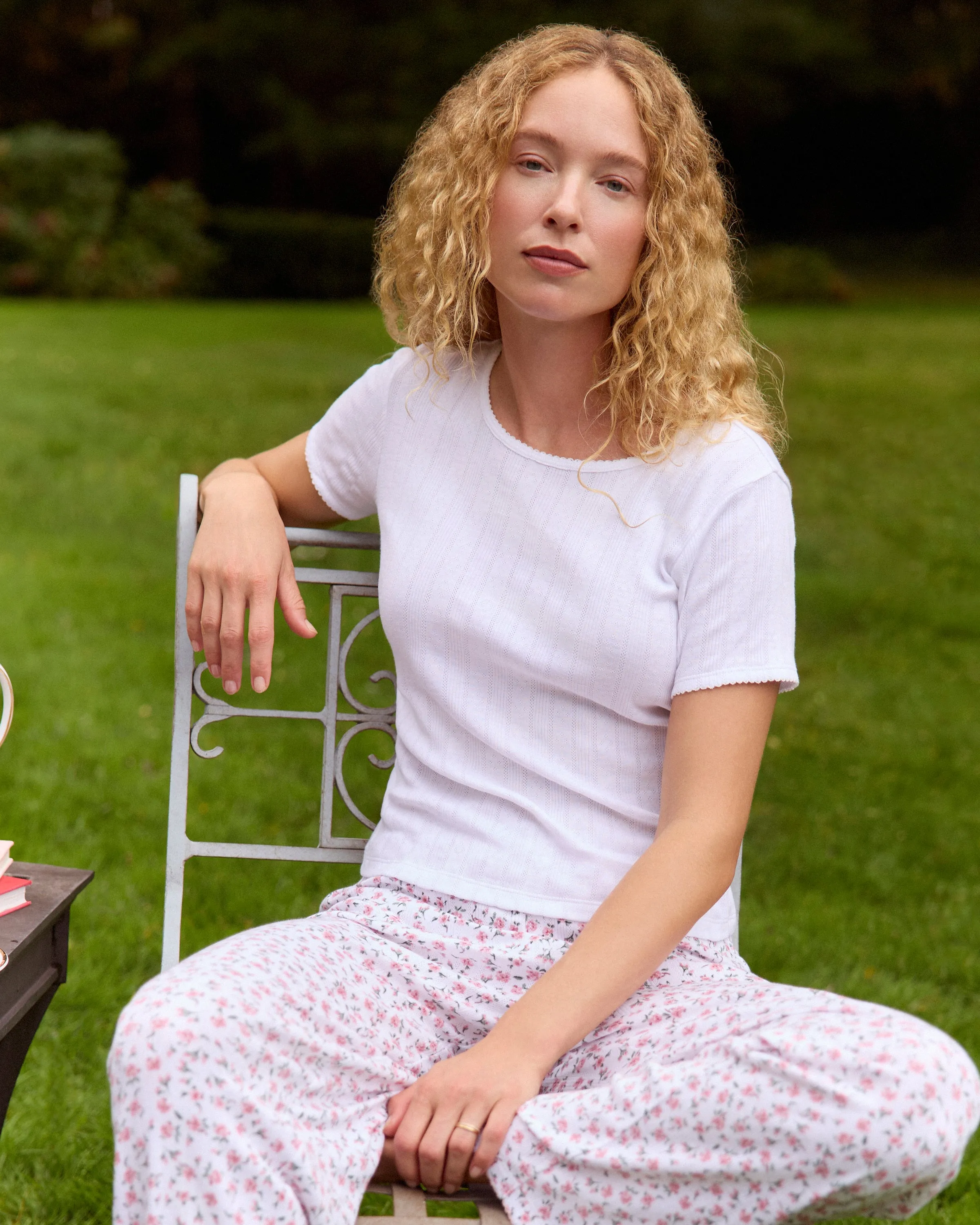 Women's Pointelle T-Shirt in White sold by Petite Plume product image thumbnail 4