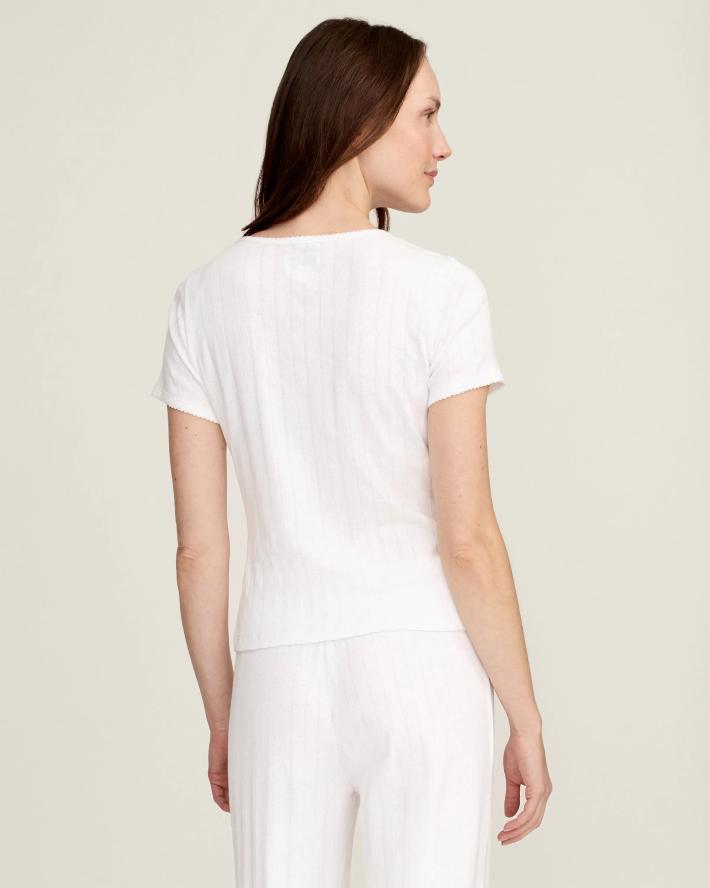 Women's Pointelle T-Shirt in White sold by Petite Plume product image thumbnail 3