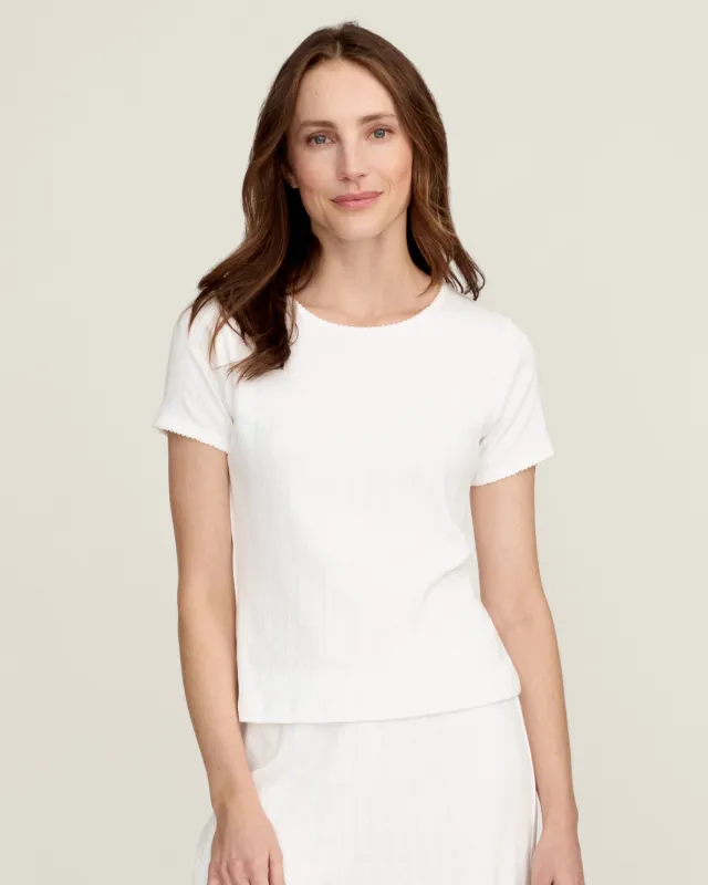 Women's Pointelle T-Shirt in White made by Petite Plume