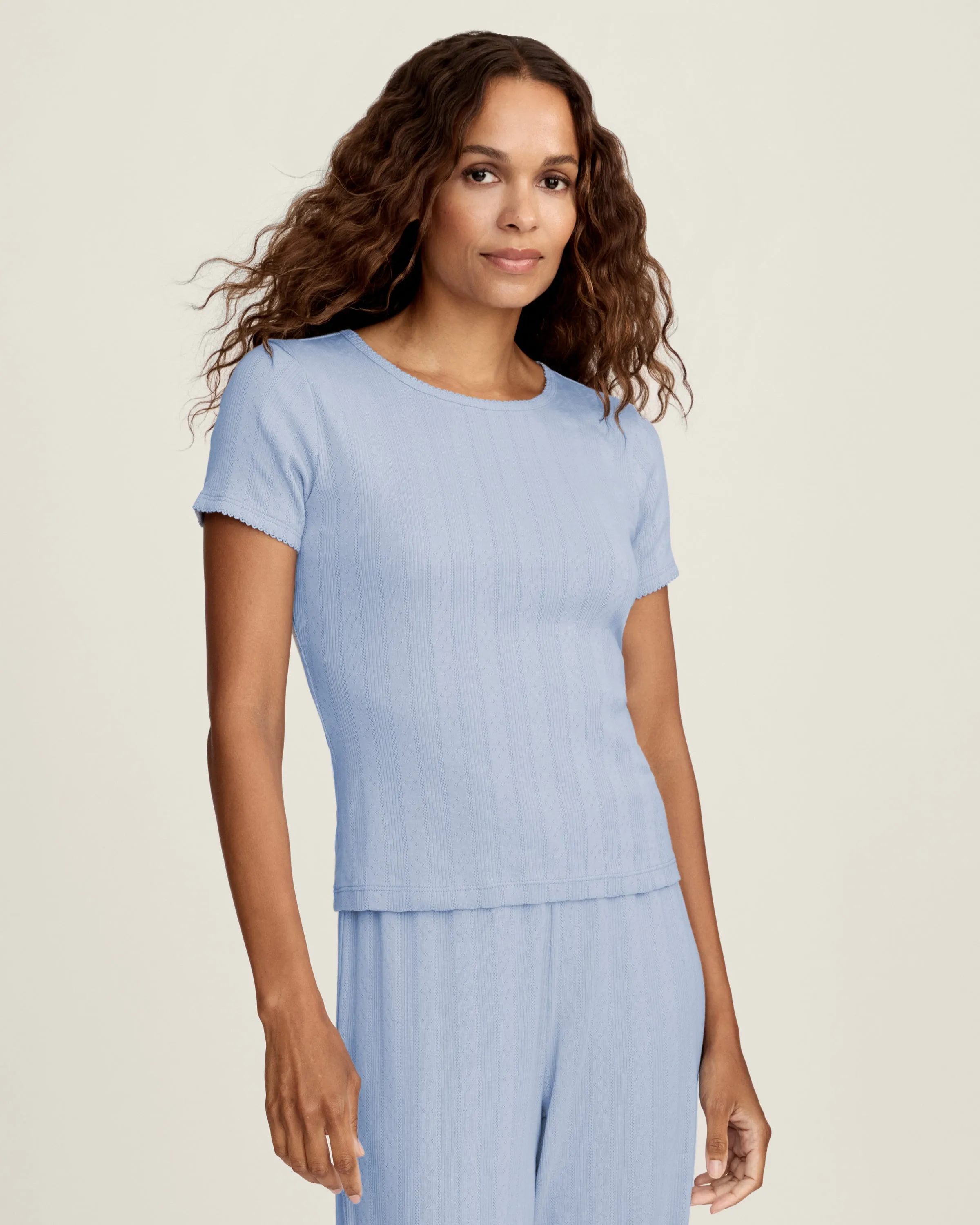 Women's Pointelle T-Shirt in Periwinkle sold by Petite Plume
