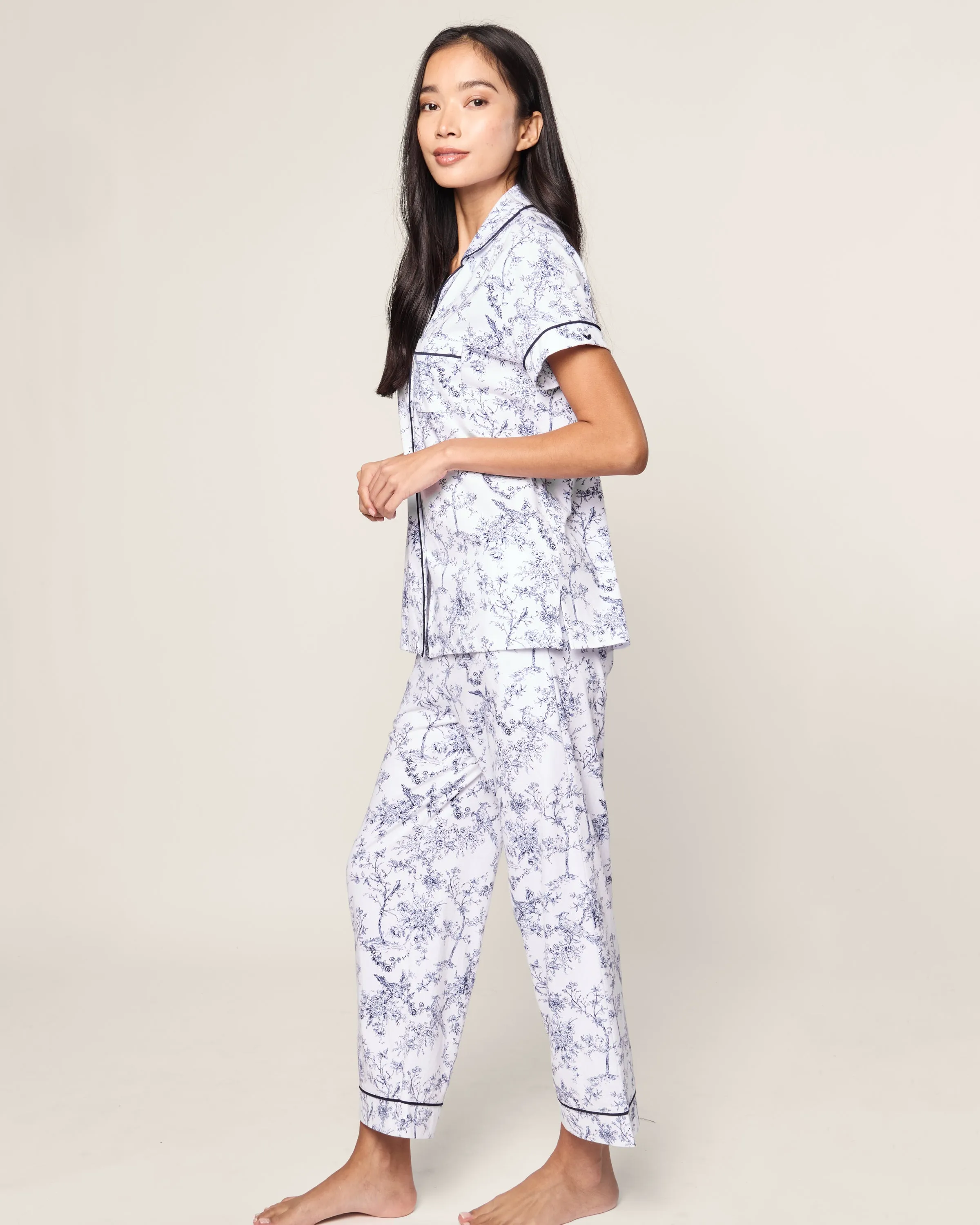 Women's Pima Cropped Pajama Set in Timeless Toile sold by Petite Plume product image thumbnail 3