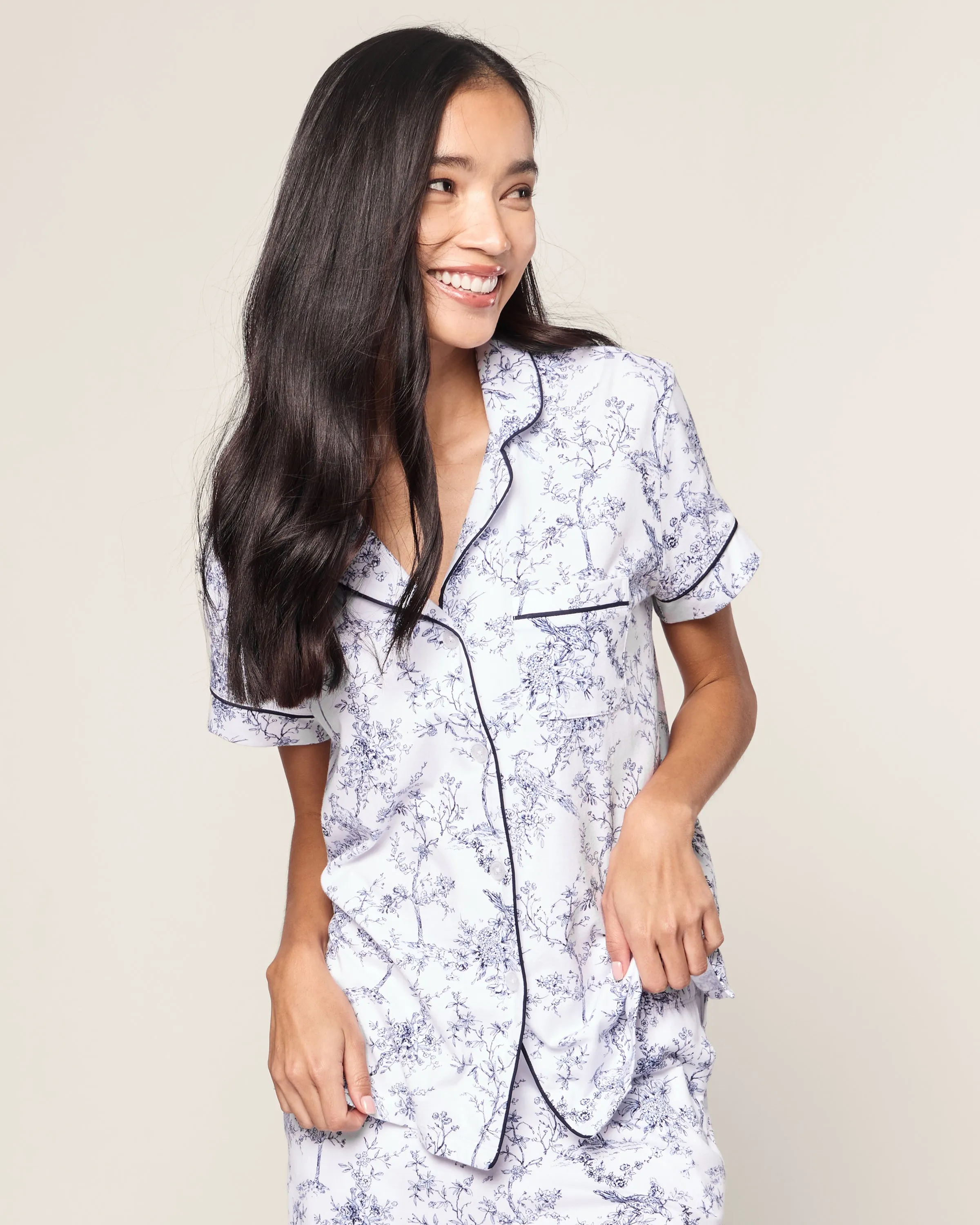 Women's Pima Cropped Pajama Set in Timeless Toile sold by Petite Plume product image thumbnail 2